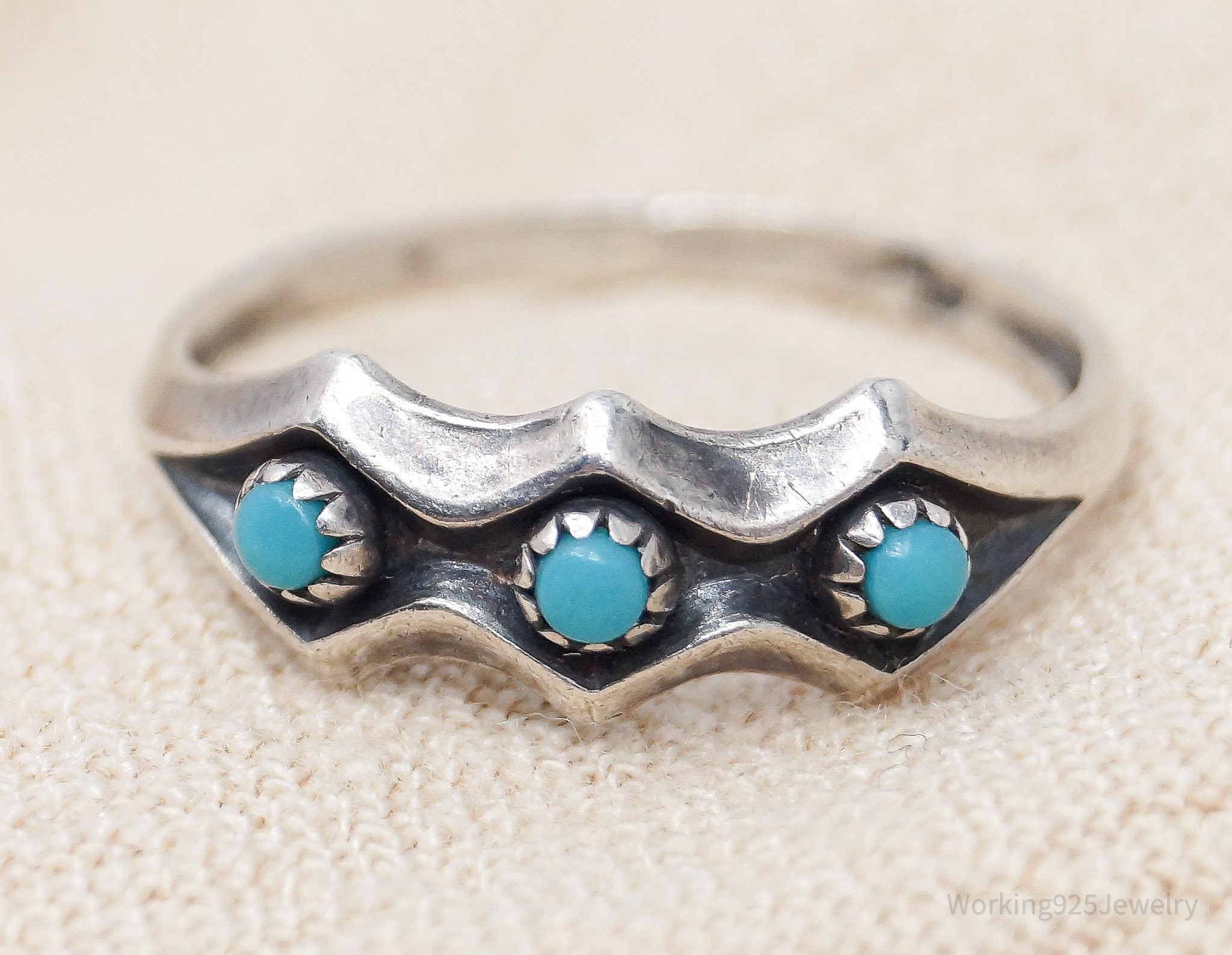 Vintage Native Bell Trading Post Turquoise Sterling Silver Ring - Size 7