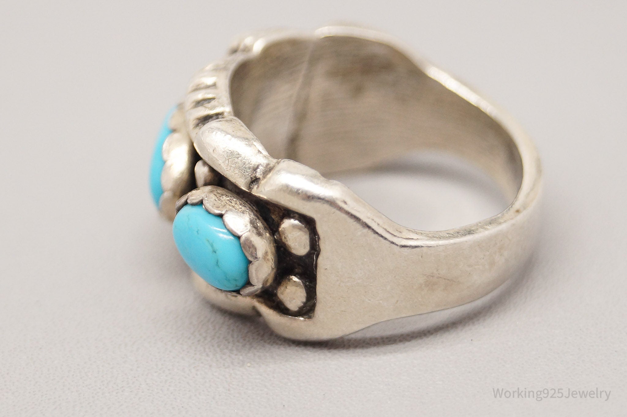 Vintage Native American Turquoise Sterling Silver Band Ring - Size 6.75