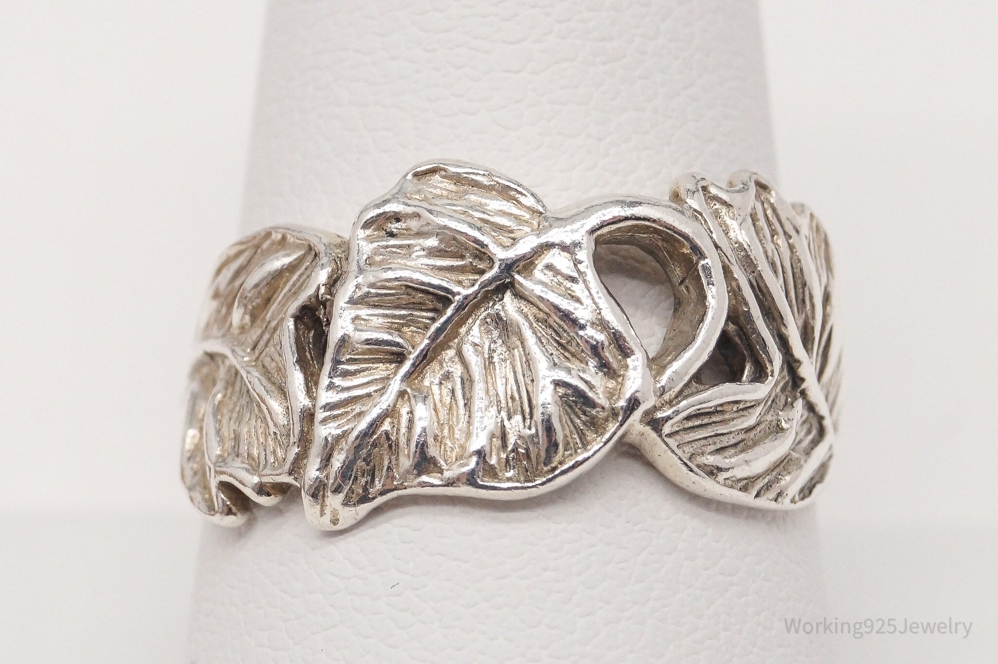 Vintage Sterling Silver Leaf Band Ring - Size 9.5