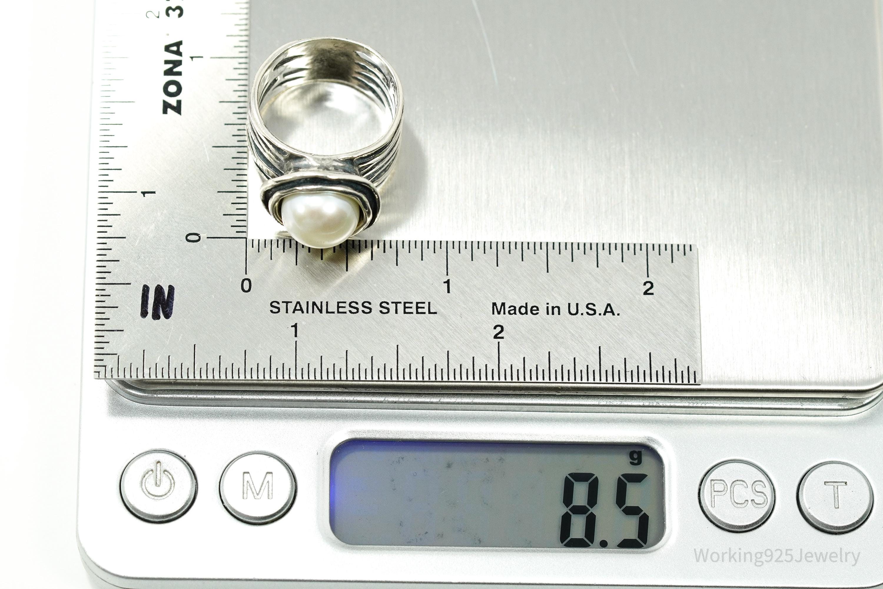 Vintage Israel Large White Pearl Sterling Silver Ring - Size 7