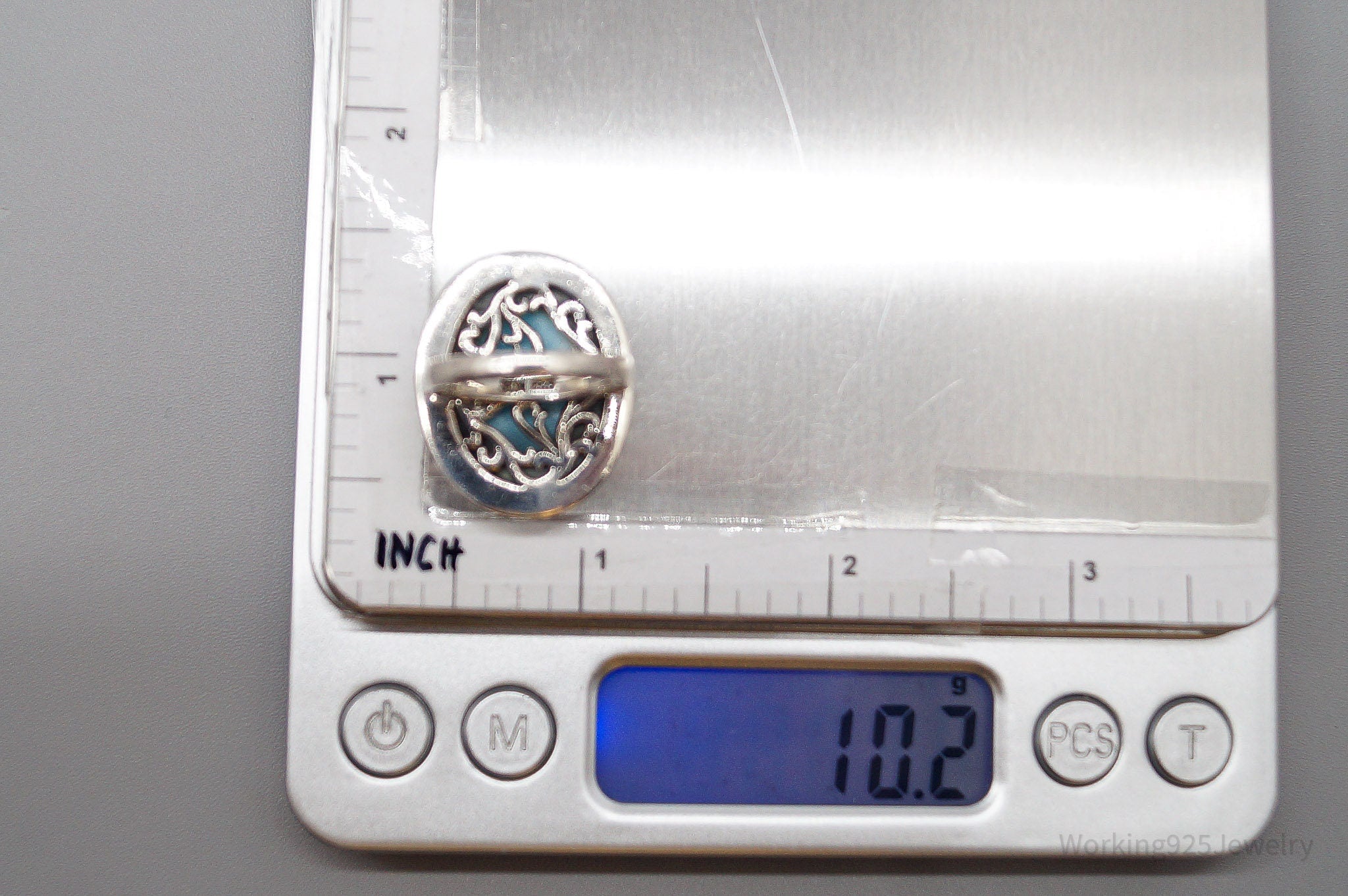 Vintage Designer NK Blue Larimar Sterling Silver Ring - Size 5.75