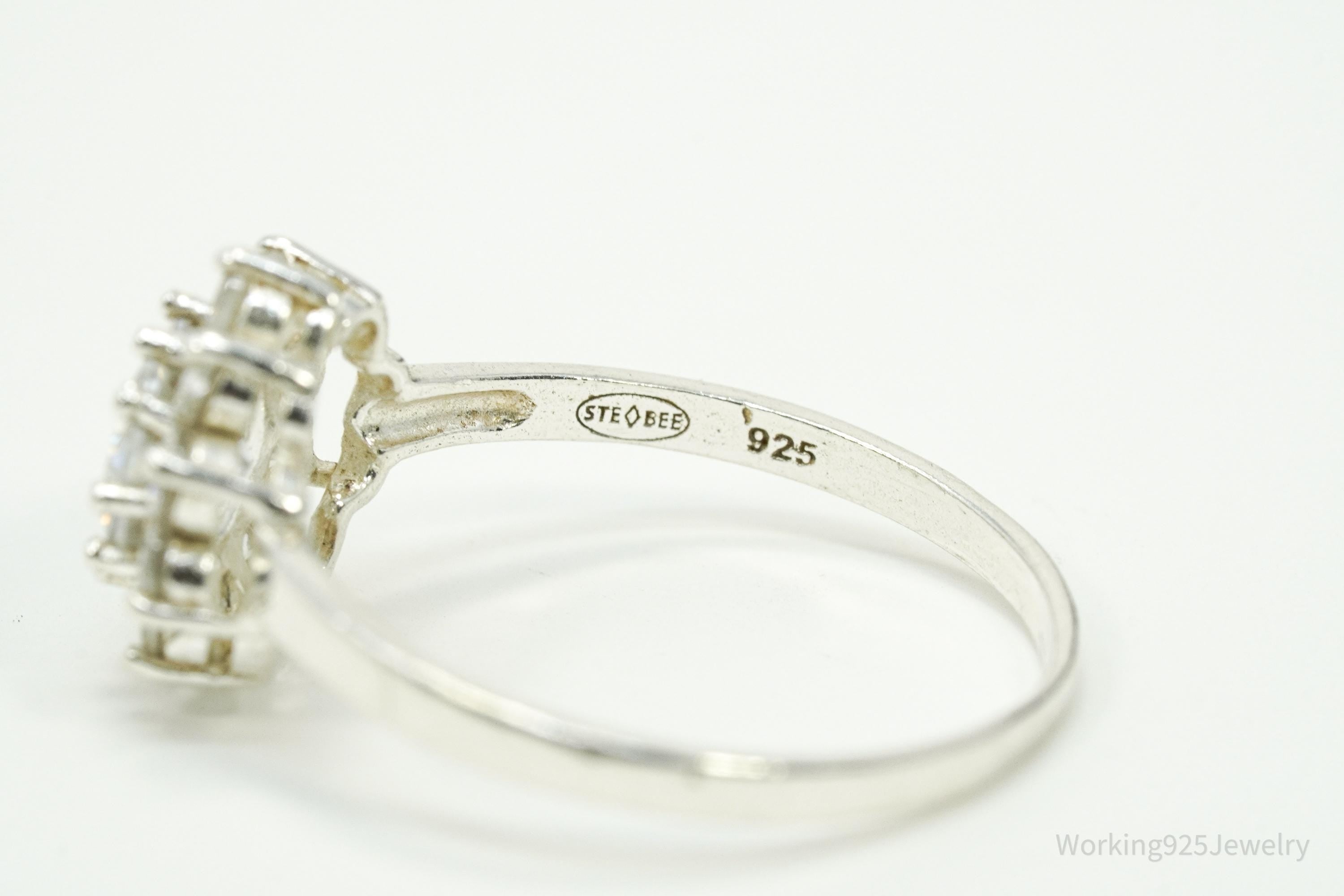 Designer Ste Bee Cubic Zirconia Flower Sterling Silver Ring Size 7.75