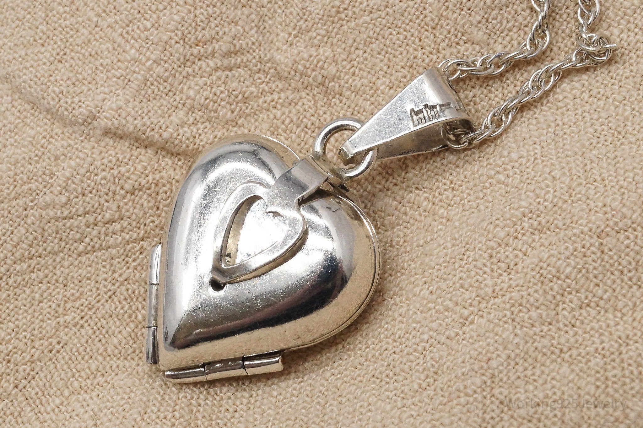 Vintage Large 4 Picture Heart Locket Sterling Silver Necklace 20"