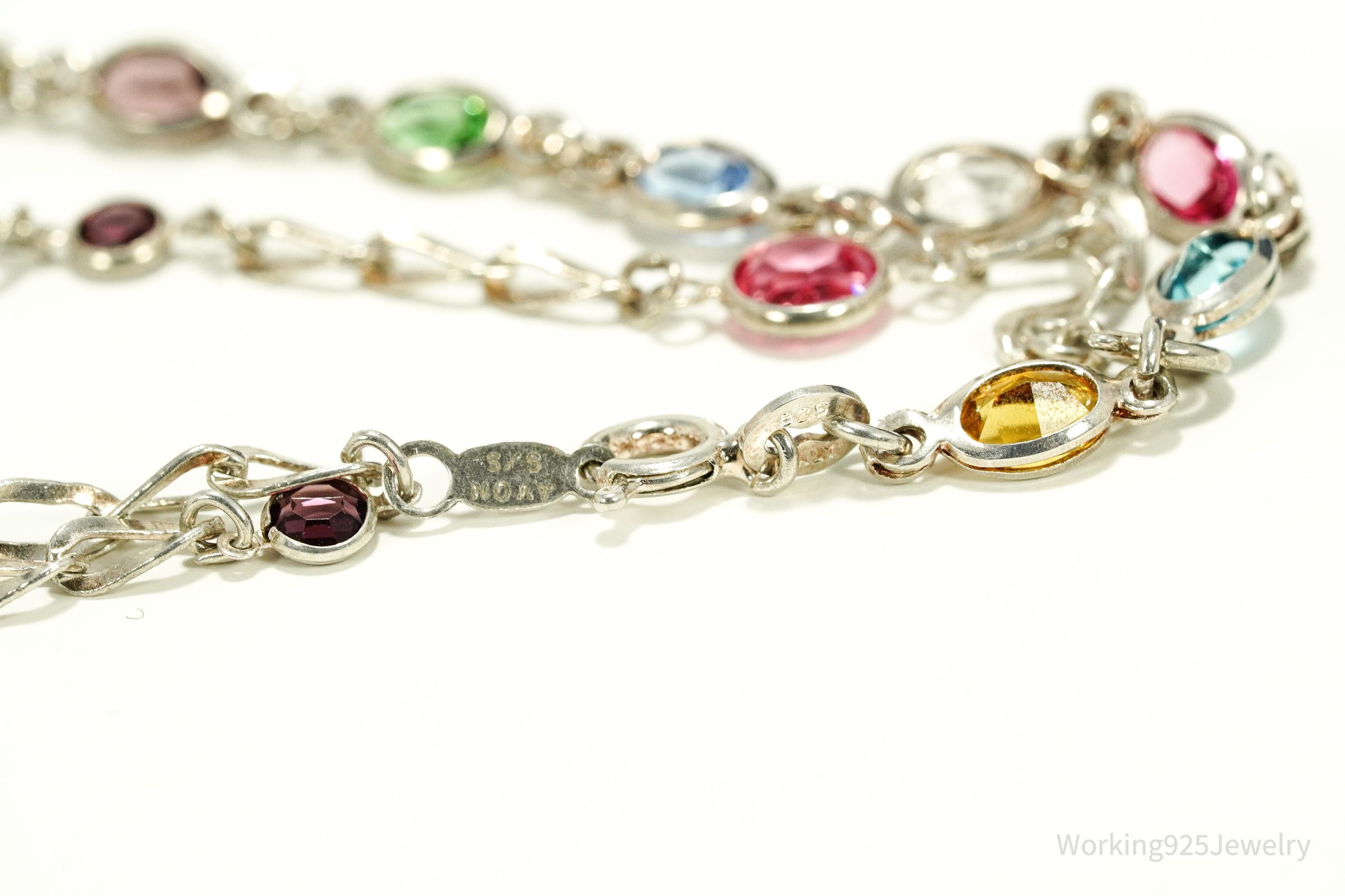 Vintage Avon Rainbow Crystal Sterling Silver Bracelet - 7.5"