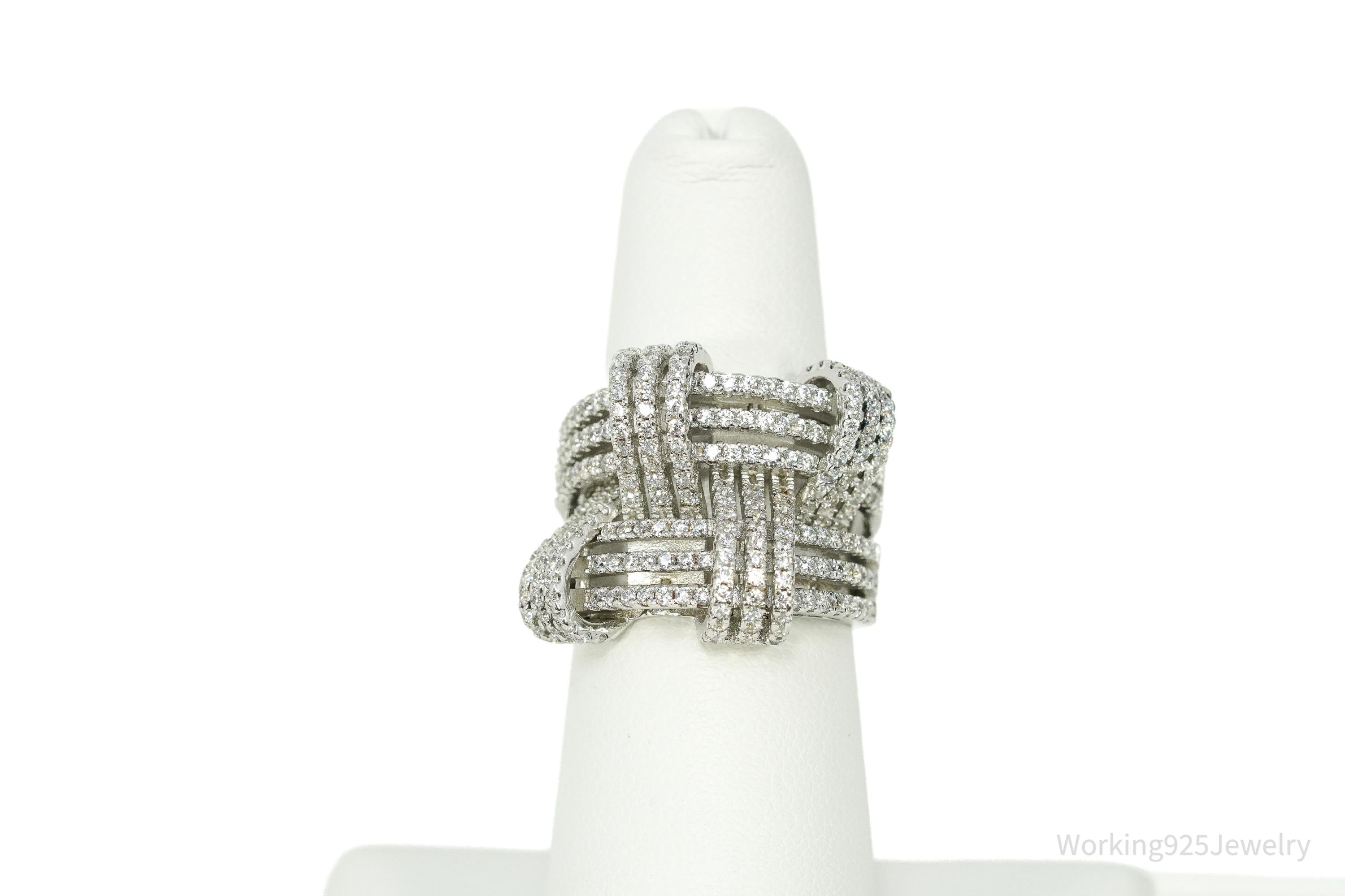 SUZY LEVIAN Pave Cubic Zirconia Sterling Silver Weaving Wide Band Ring Size 6.5