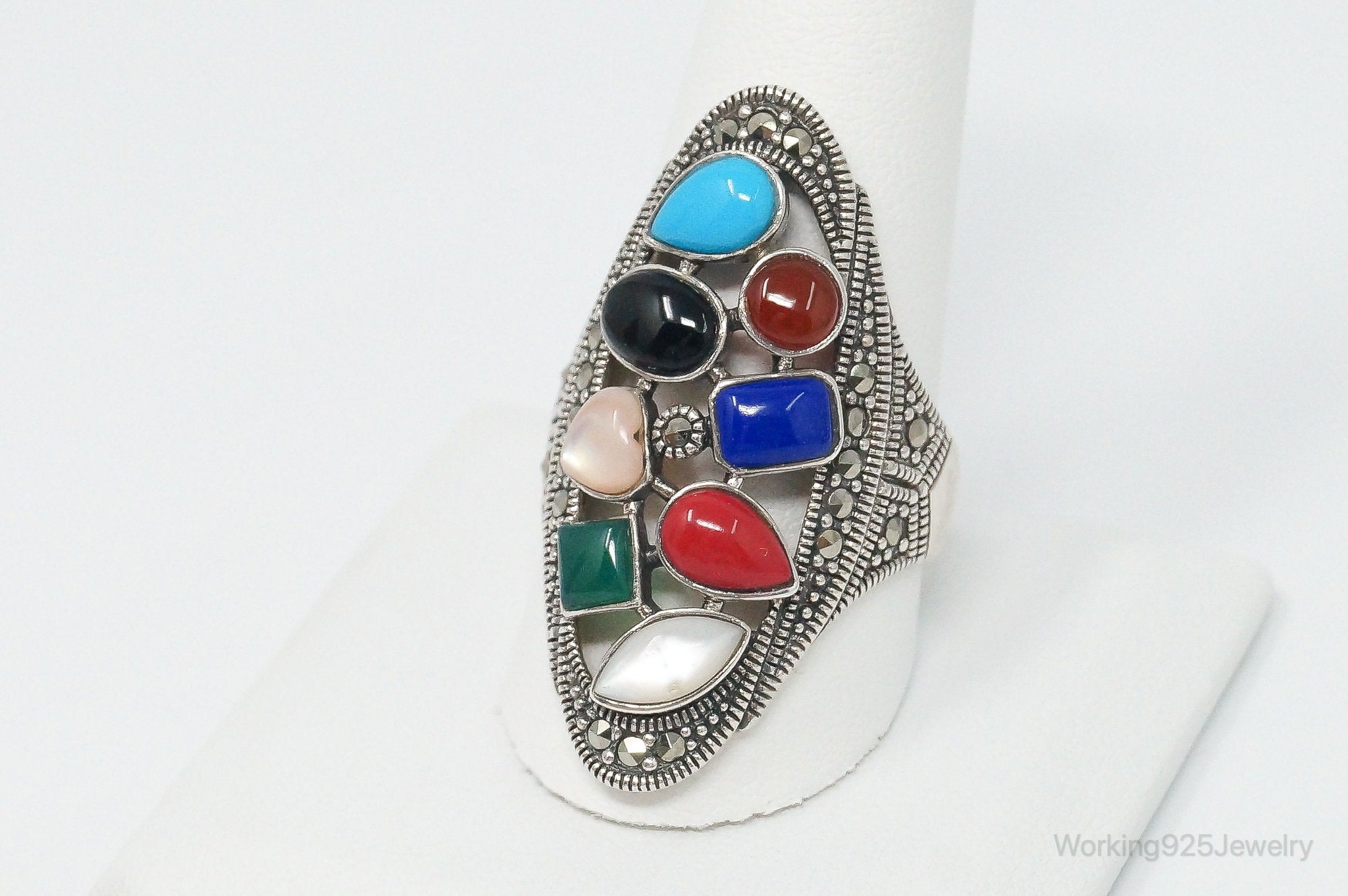 Vintage Multi Gemstone Sterling Silver Ring - Size 11