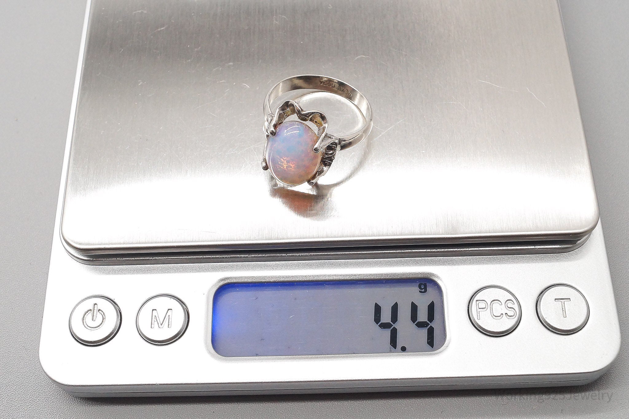 Vintage Mexico Faux Opal Modernist Style Sterling Silver Ring - Size 8.5