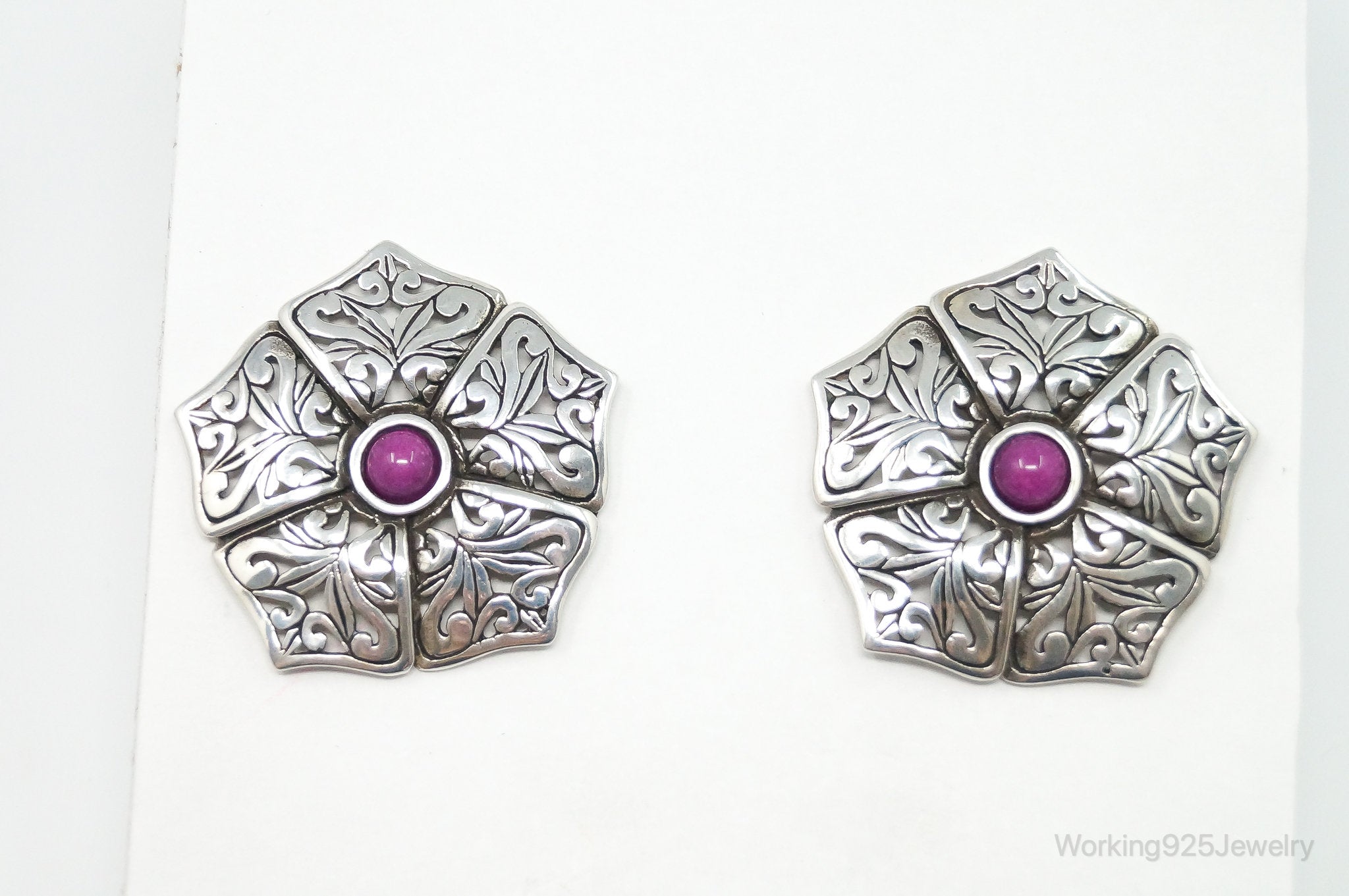 Designer Jerlaine Art Nouveau Style Sugilite Sterling Silver Earrings