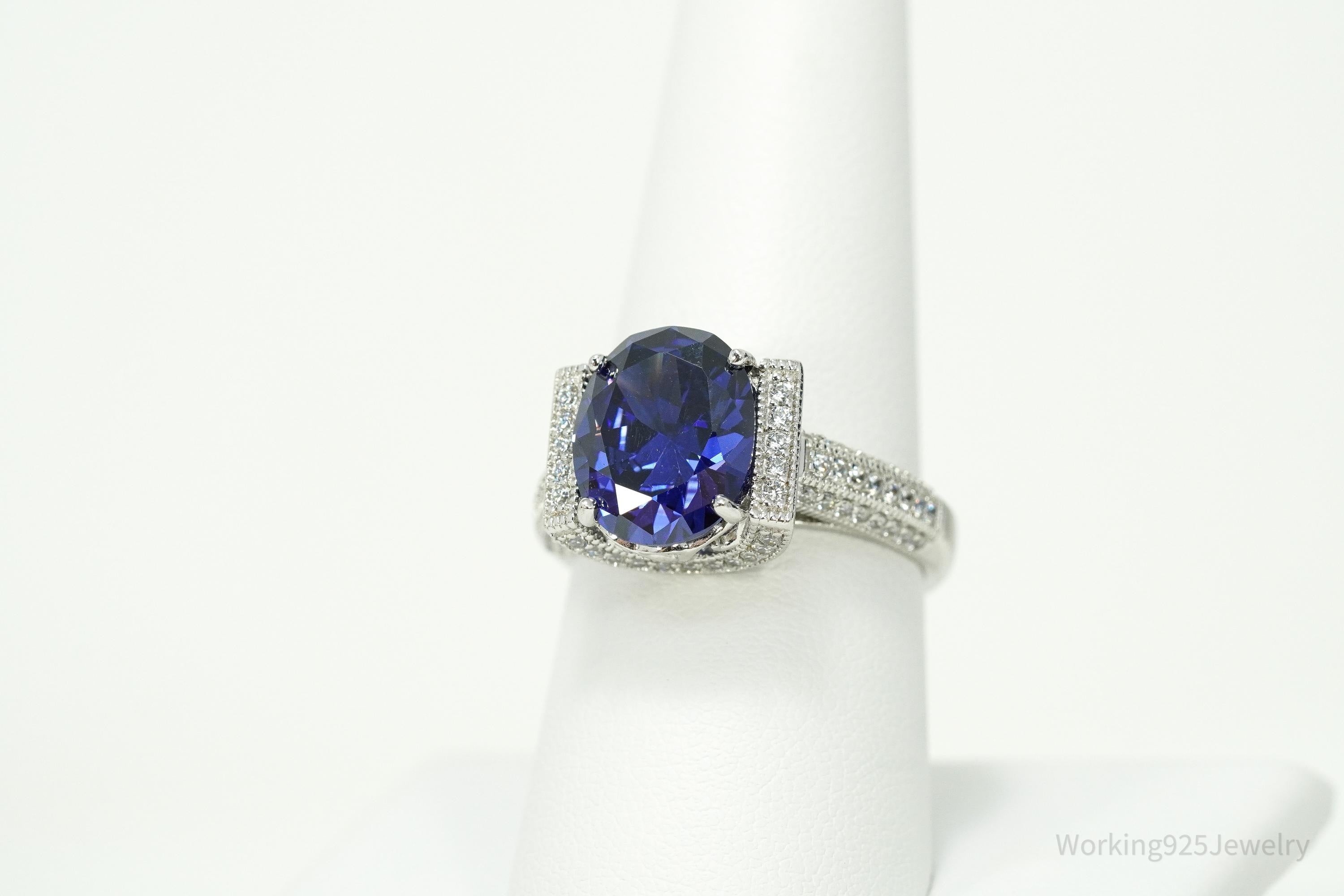 Vanna K Tanzanite Blue And White Cubic Zirconia Platineve Sterling Silver Ring - Size 8