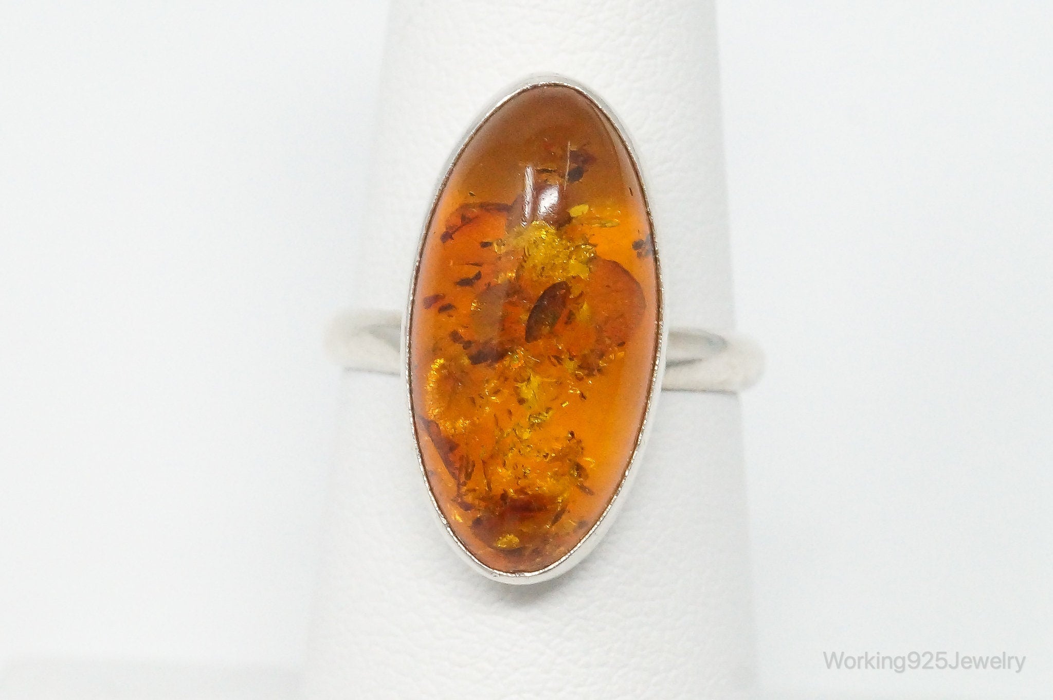 Vintage Large Baltic Amber Sterling Silver Ring - Size 6.25