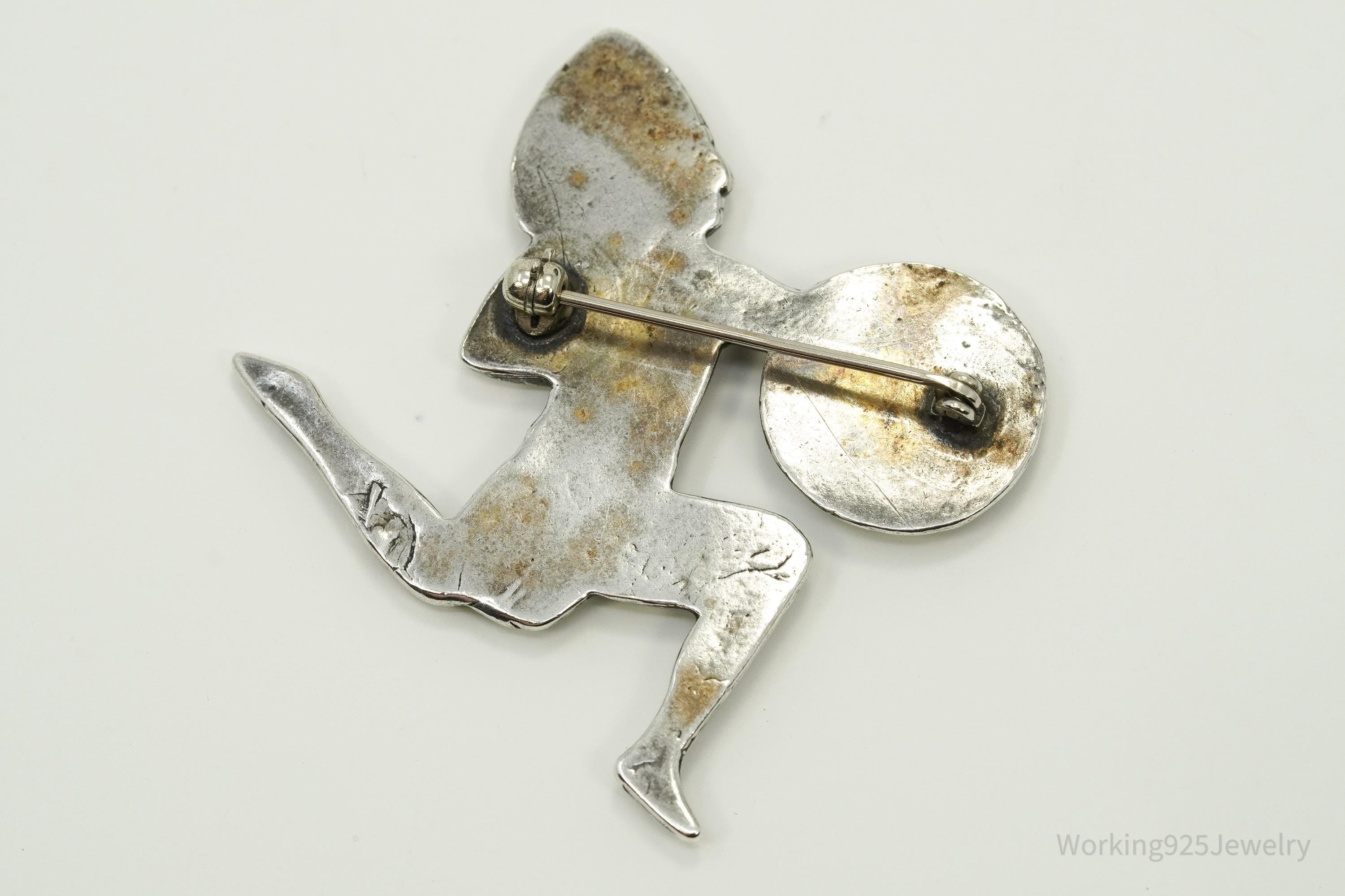 Vintage Native American Warrior Unsigned Silver Brooch Pin