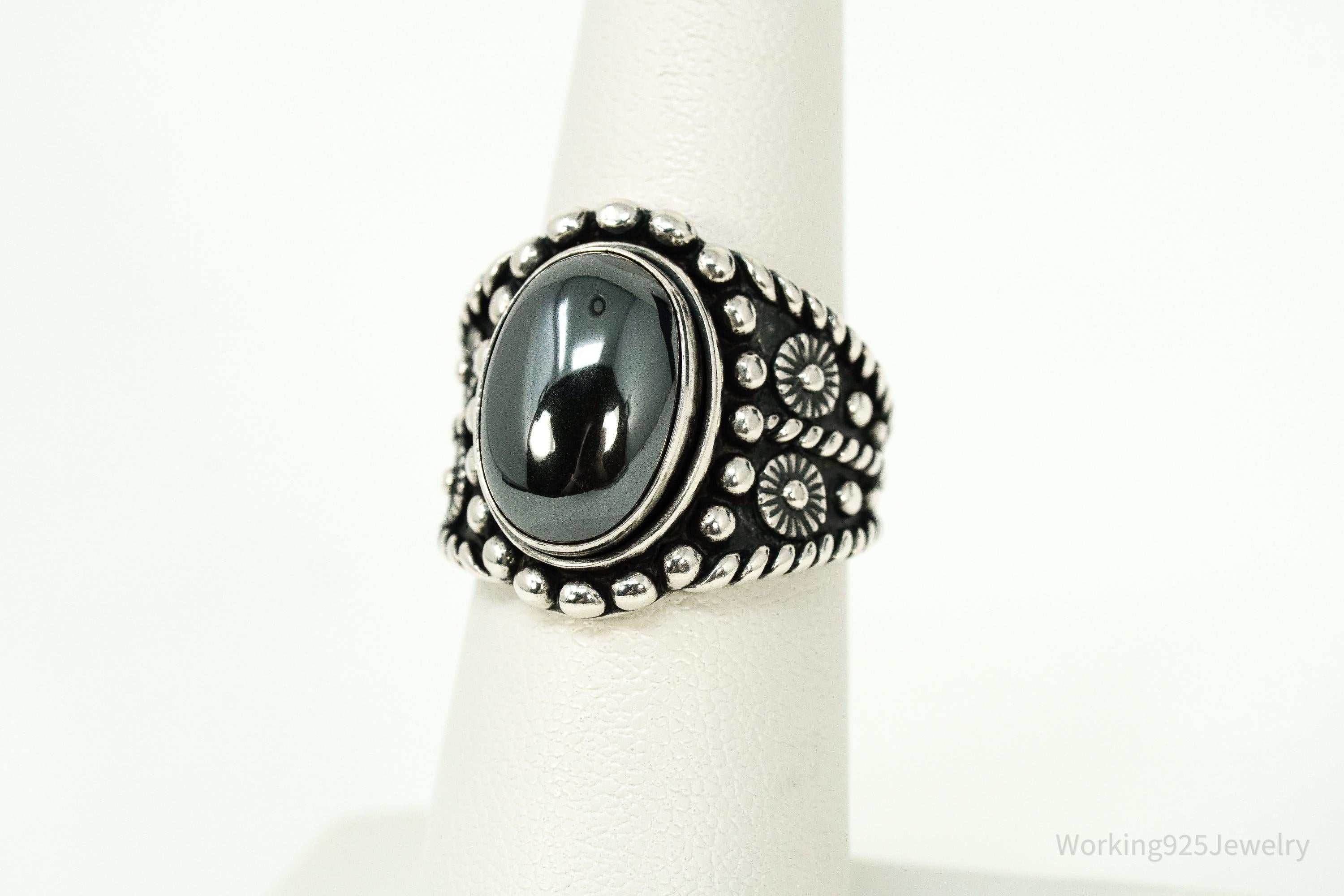 Vintage Native Designer Carolyn Pollack Relios Hematite Sterling Silver Ring - Size 6.25