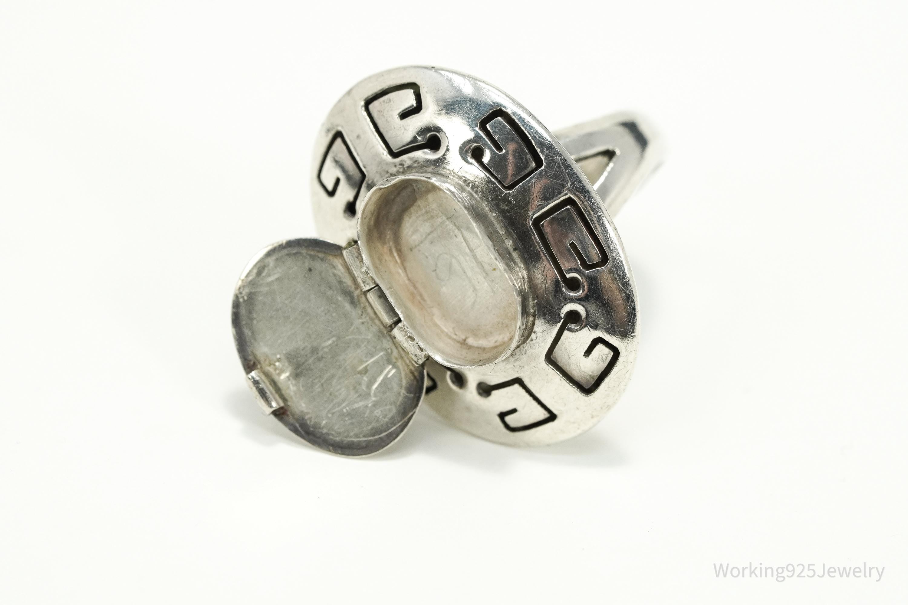 Vintage Mexico Amethyst Poison Ring Modernist Sterling Silver Size 8.75