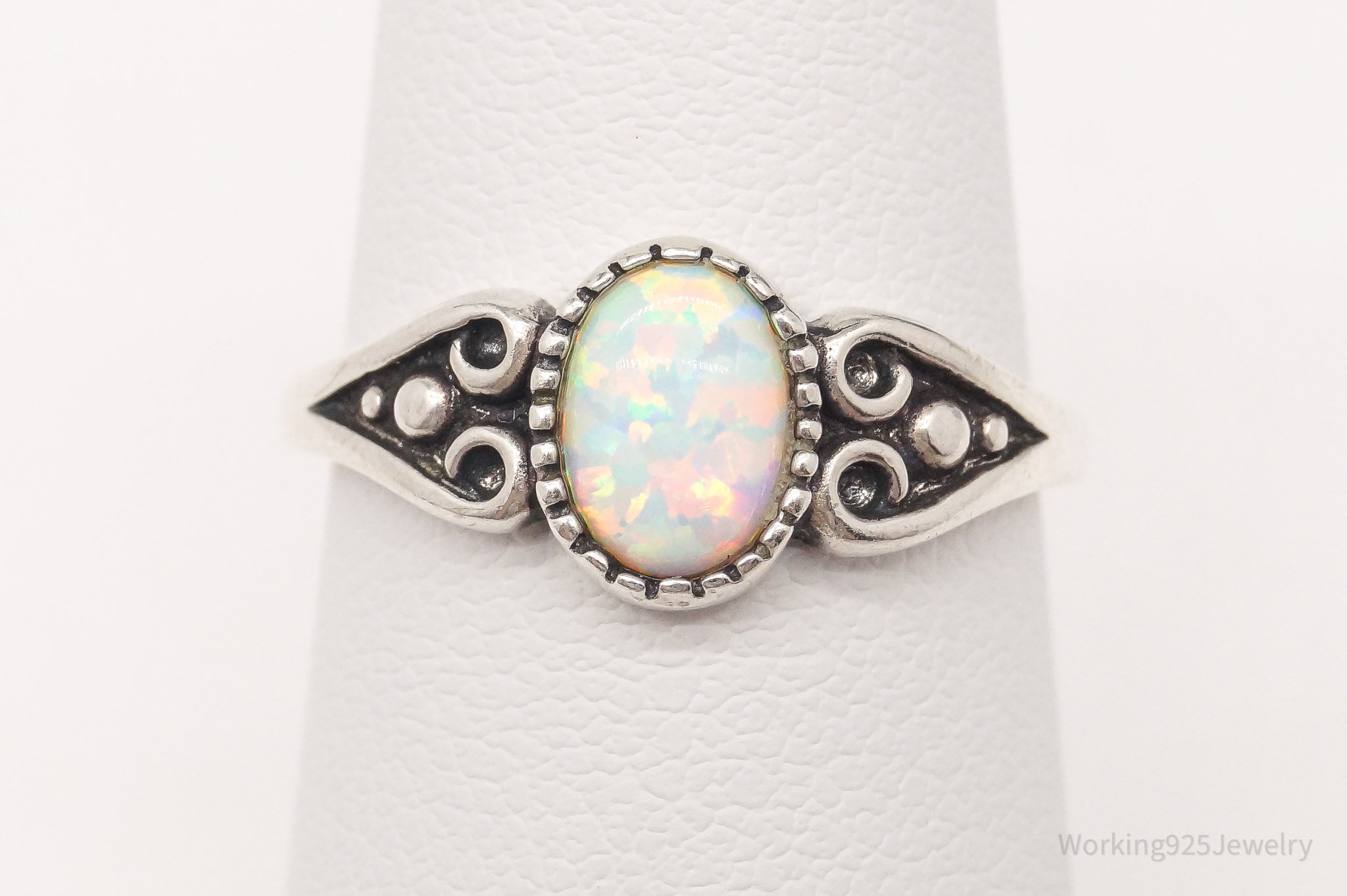 Vintage Designer WMCO Opal Hearts Sterling Silver Ring - Size 6.25