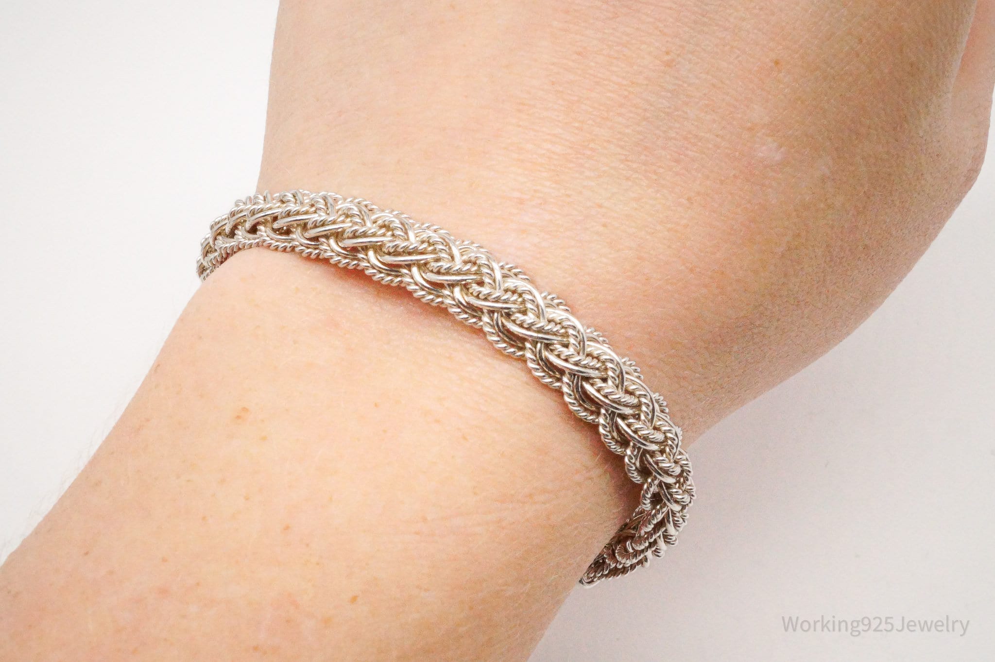 Vintage Intricate Filigree Rope Weave Braid Silver Bracelet - 6 1/16"