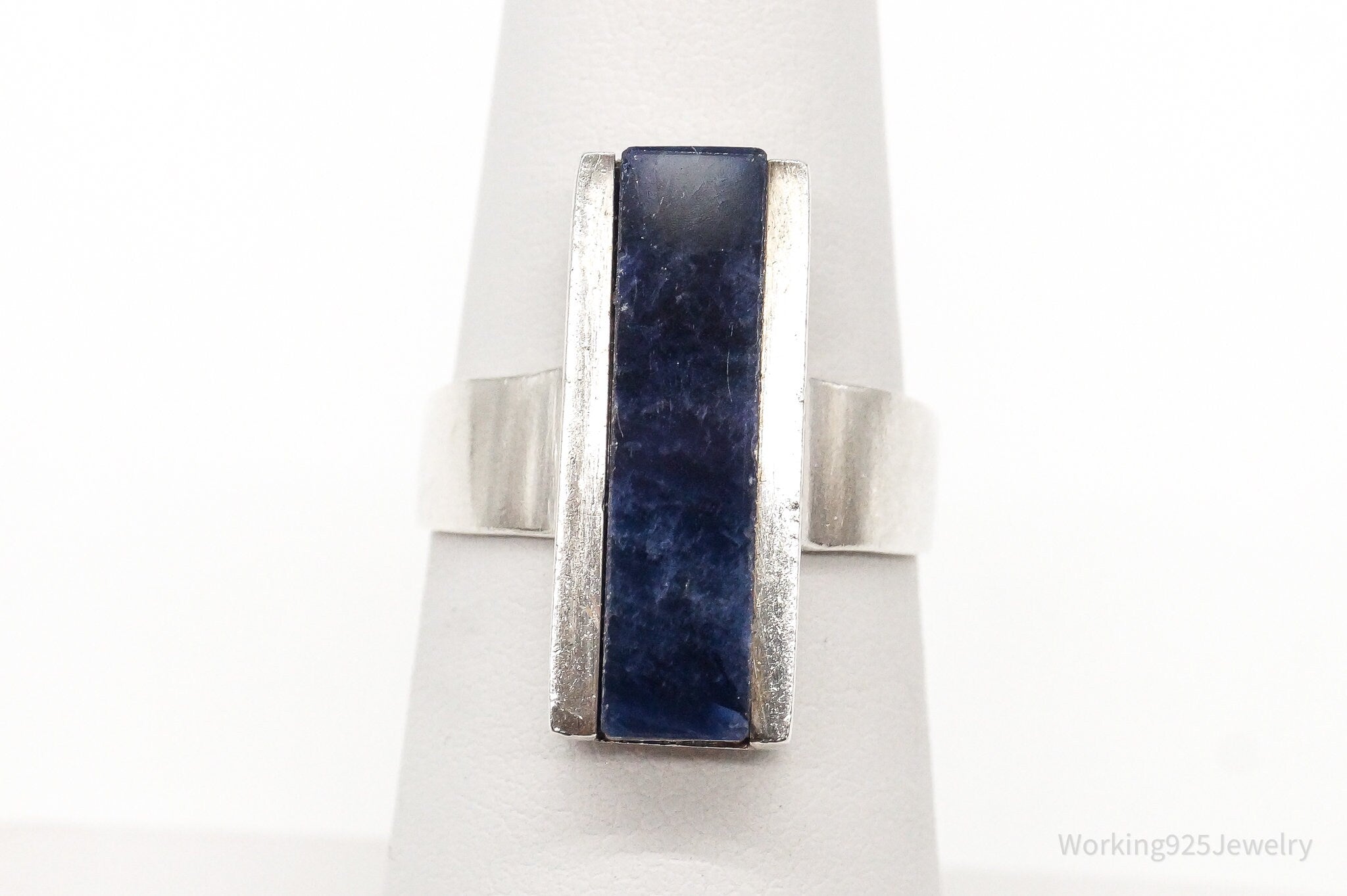 Vintage Modernist Sodalite Sterling Silver Ring - Size 6.5