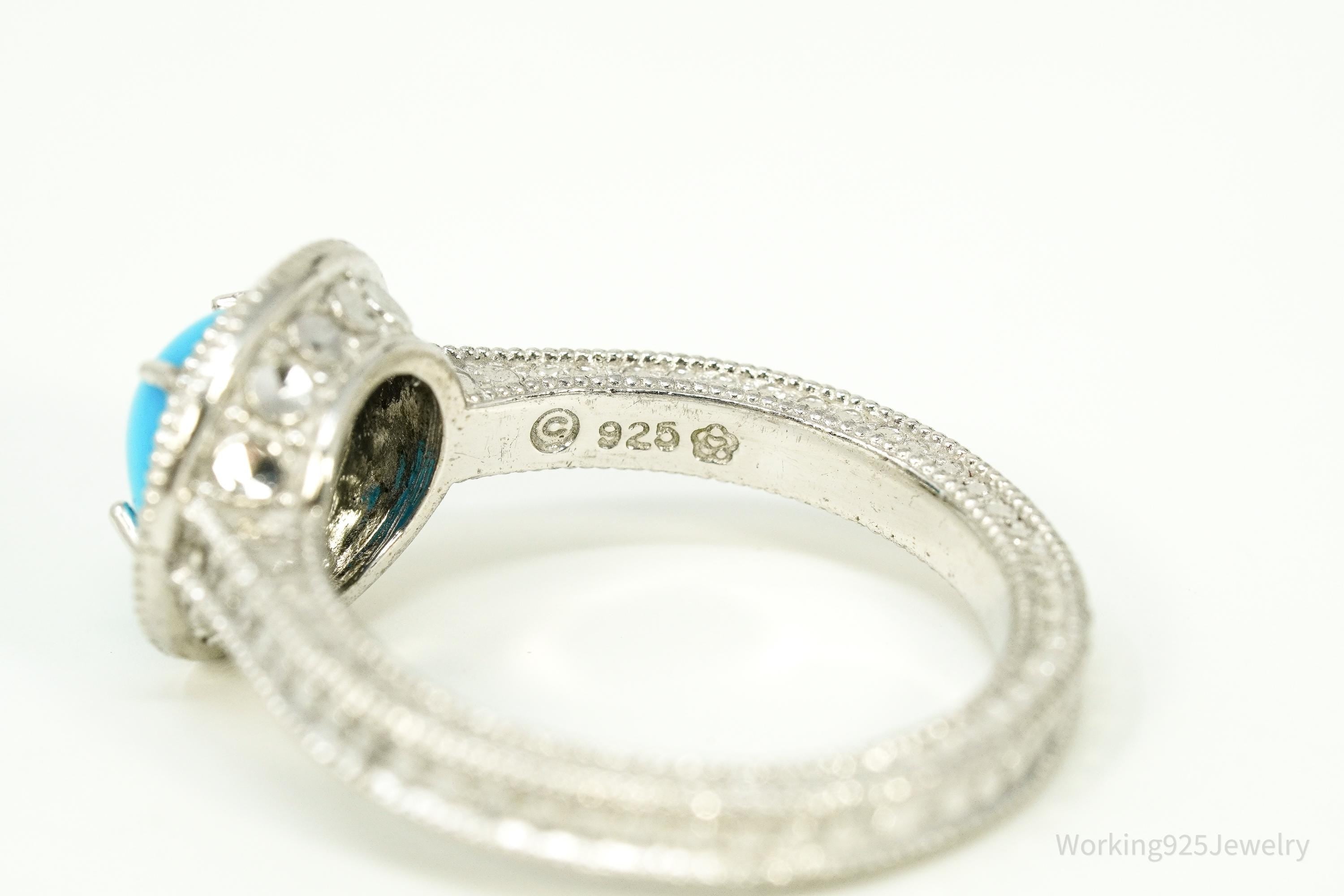Vintage Blue Turquoise Sterling Silver Ring Size 8