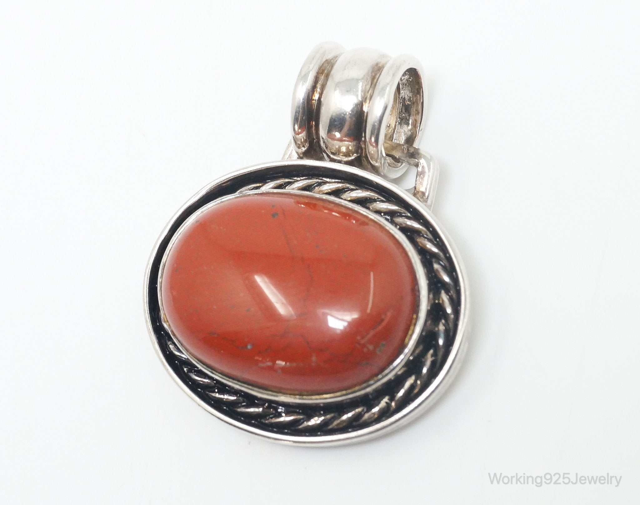 Vintage Large Designer DBJ Red Jasper Sterling Silver Necklace Pendant