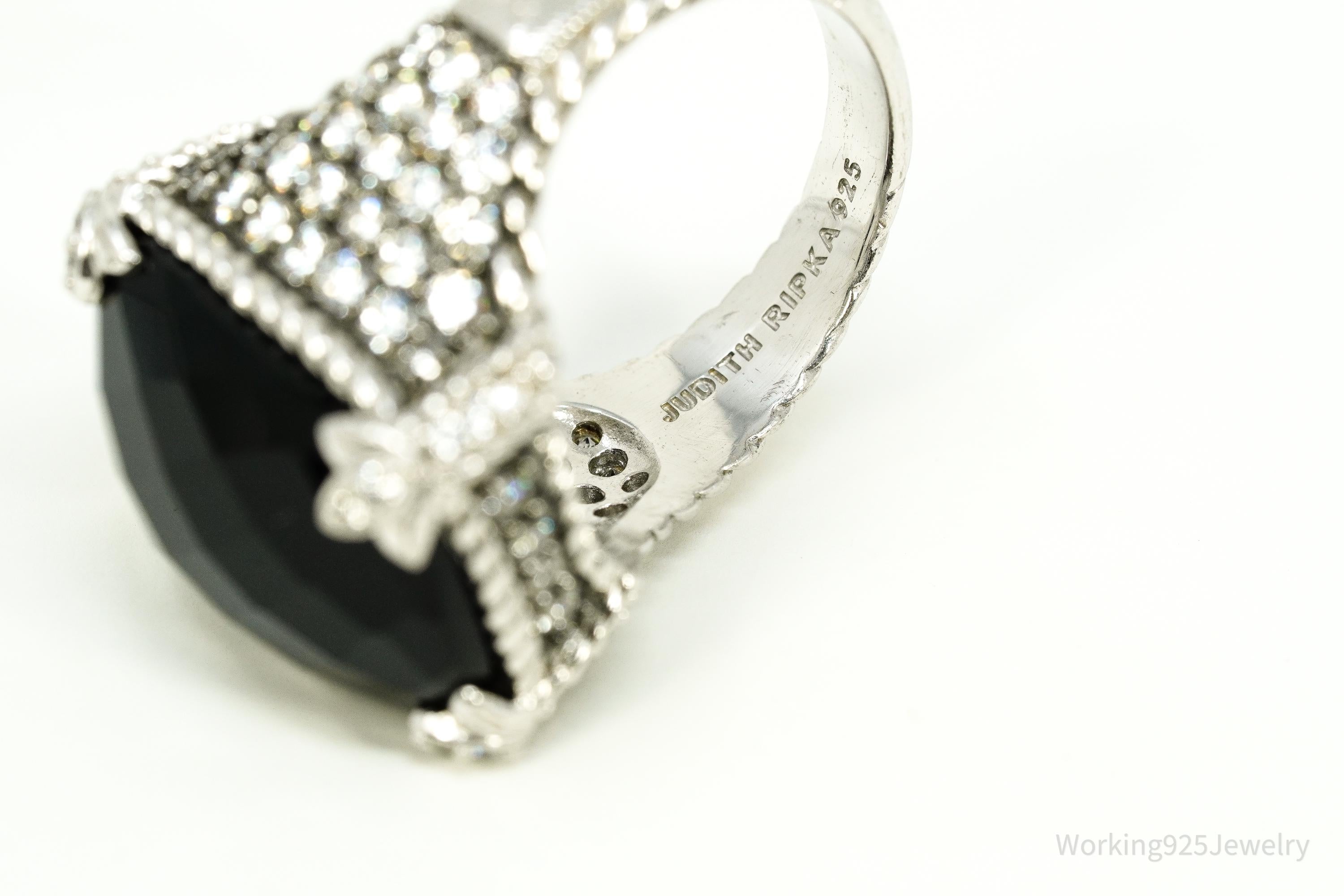 Judith Ripka Black Onyx & Cubic Zirconia Rhodium Over Sterling Silver Ring Size 9