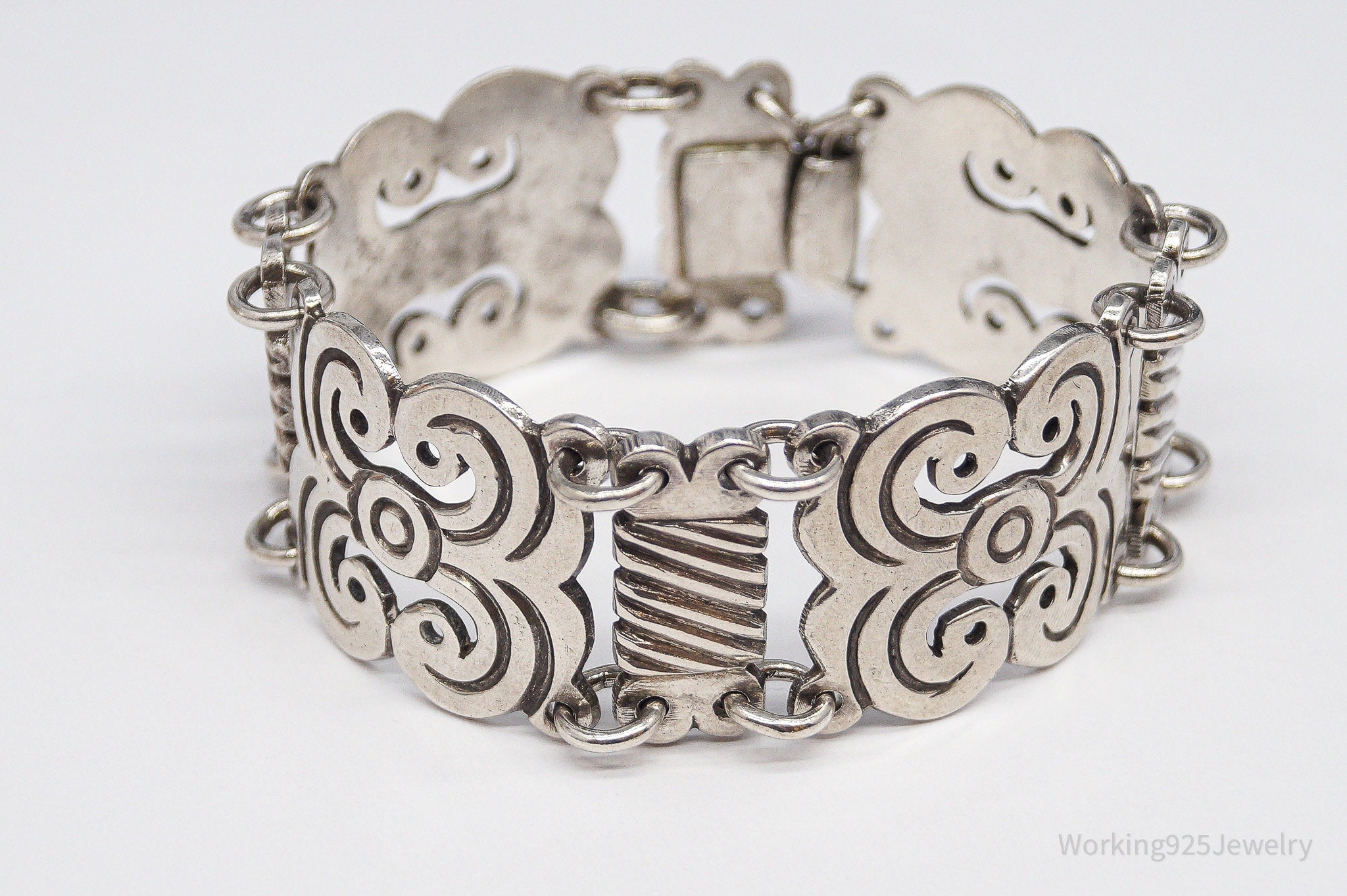Rare Mid Century Vintage Mexico Modernist Ave Juarez Prieto Sterling Silver Bracelet - 7.5"
