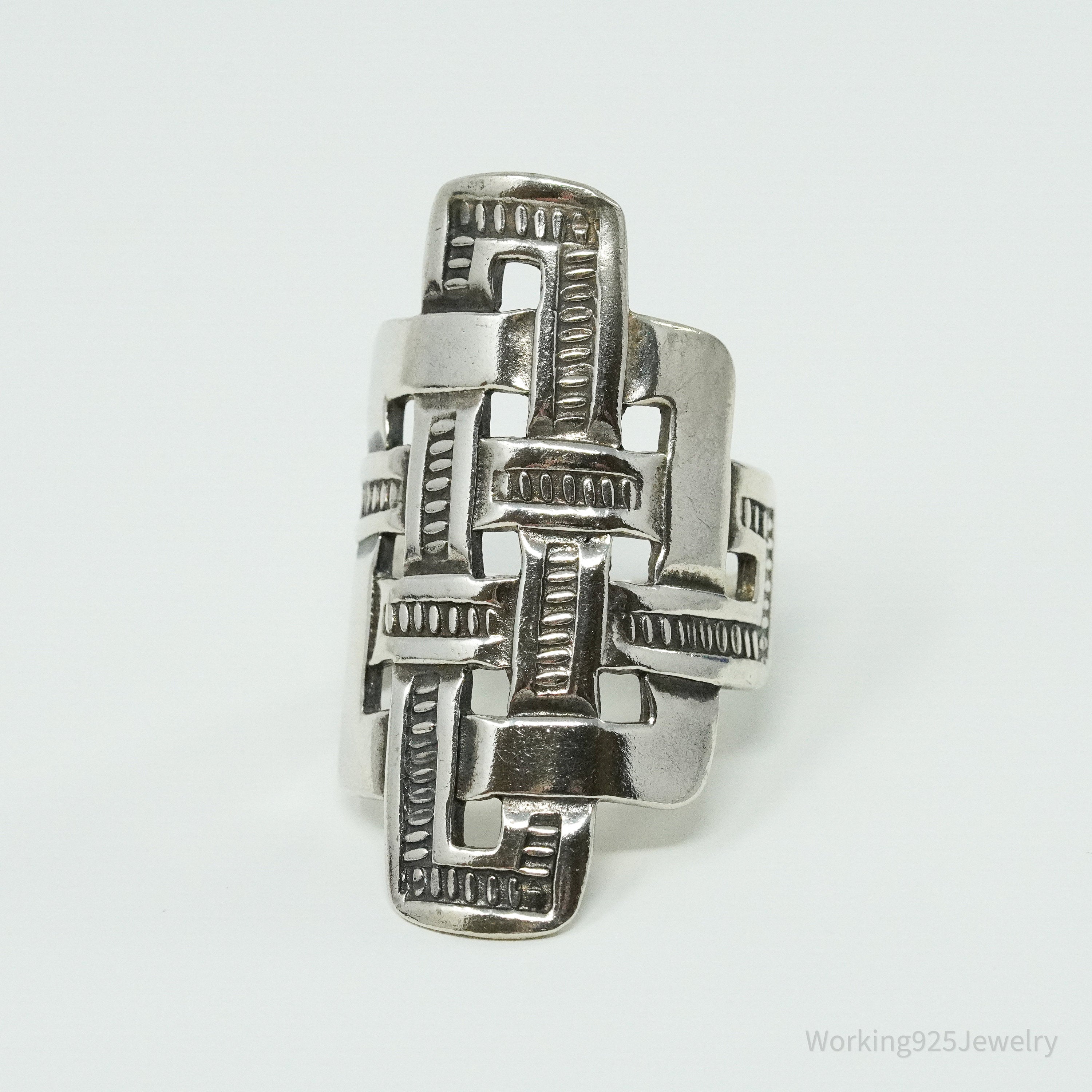 Vintage Viking Style Braided Cross Sterling Silver Ring - Size 7.25