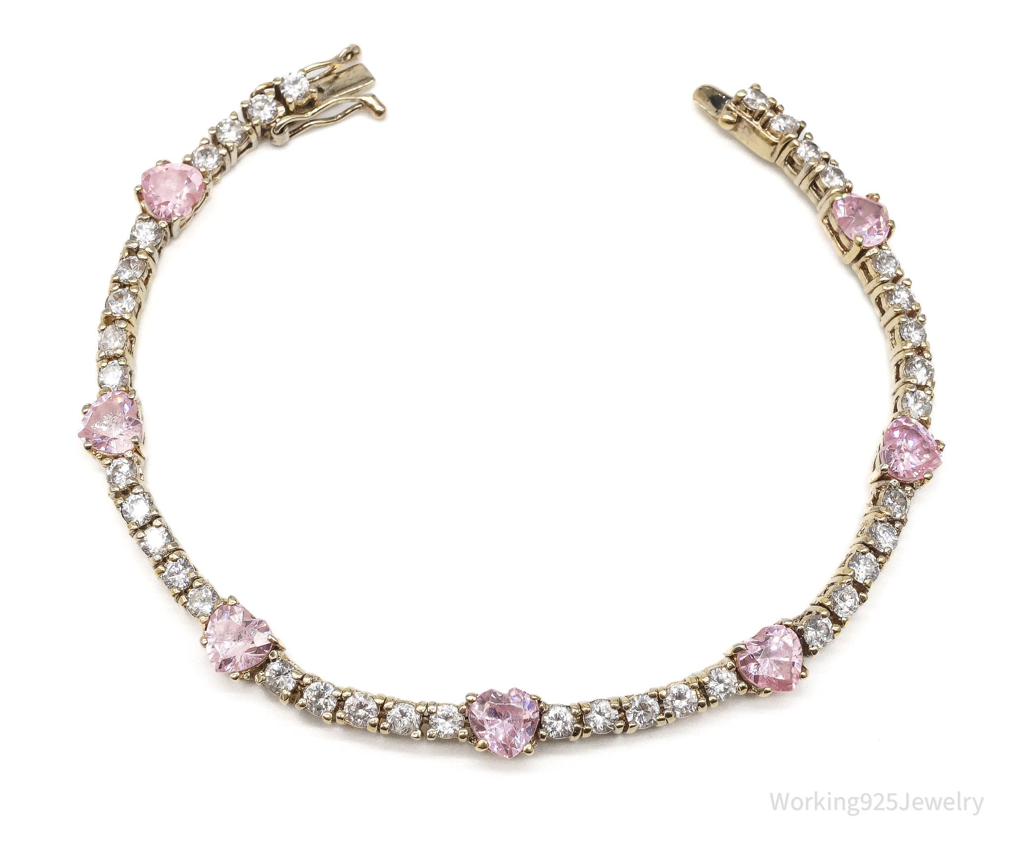 Vintage Pink & White Cubic Zirconia Gold Vermeil Sterling Silver Bracelet