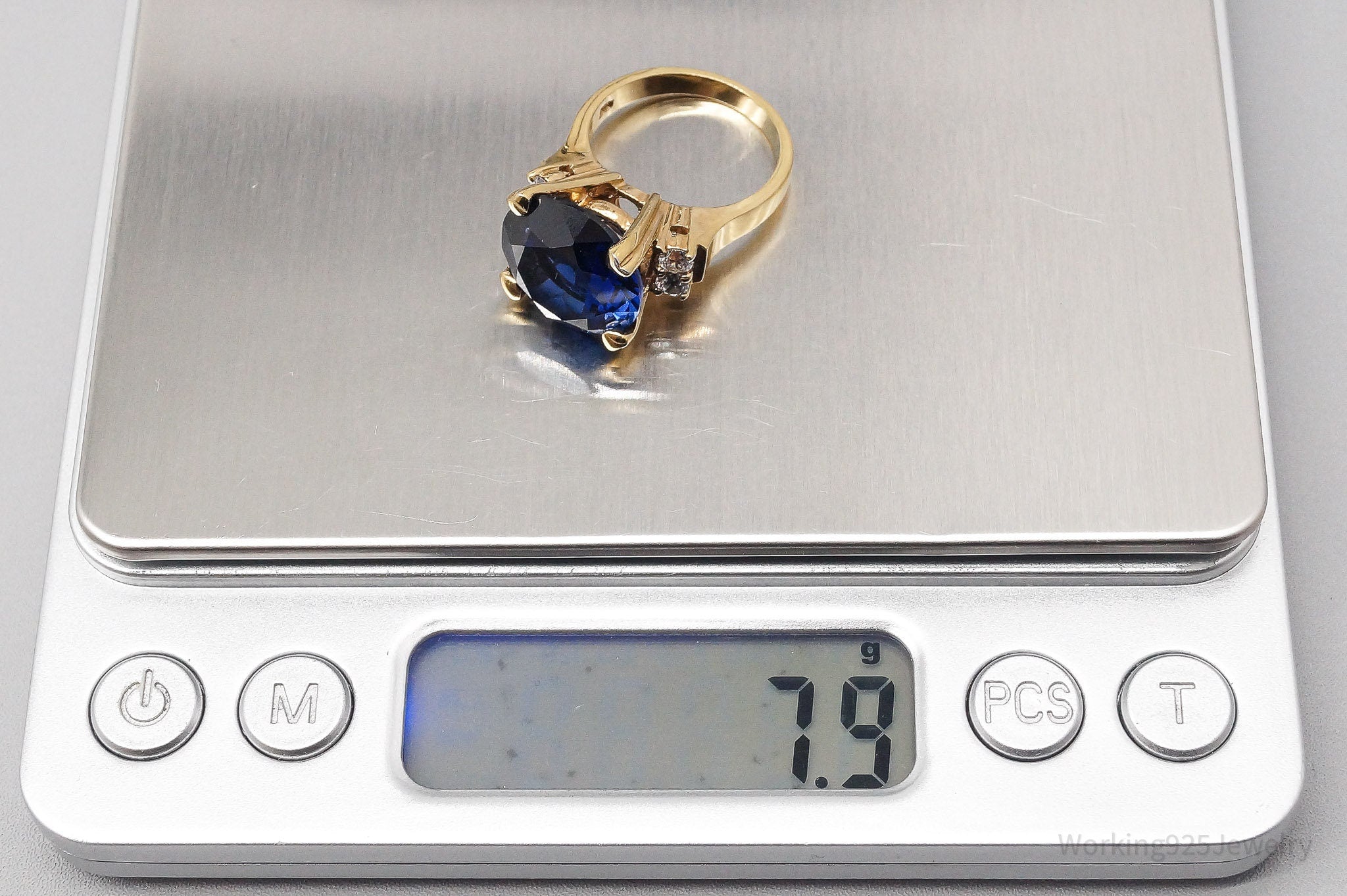 Vintage Lab Sapphire Cubic Zirconia Gold Over Sterling Silver Ring Size 6