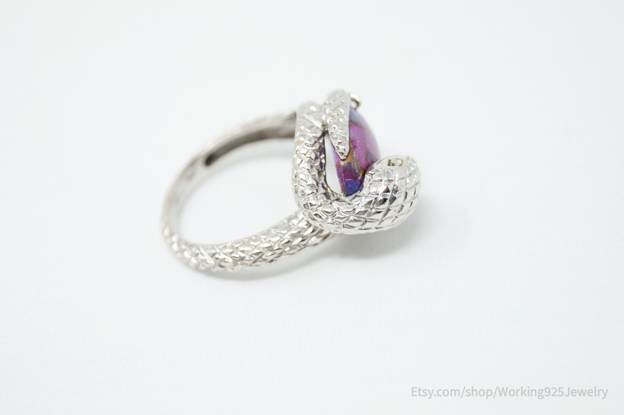 Vtg Designer Karis Snake Purple Mojave Turquoise Sterling Silver Ring - Size 9