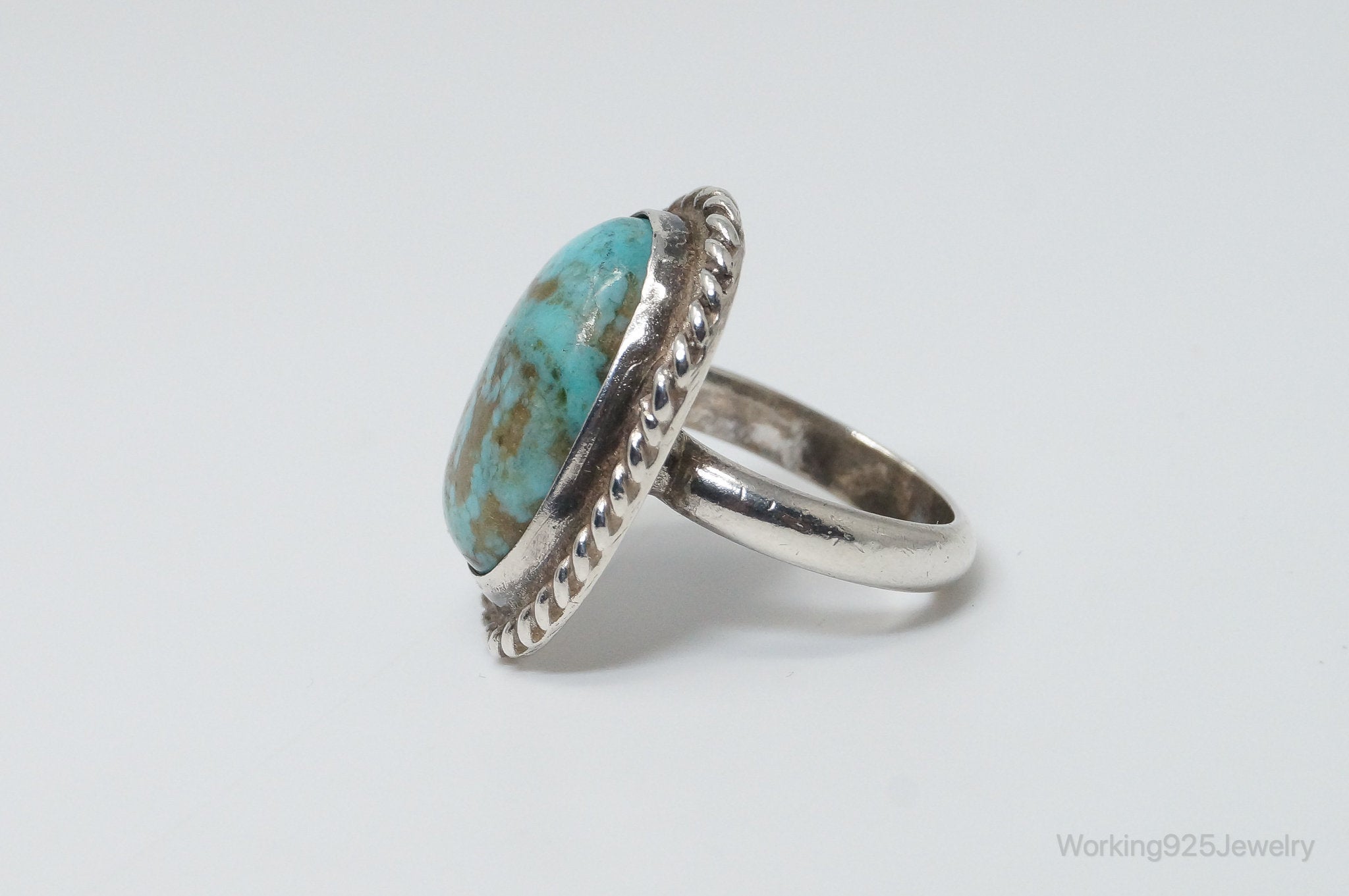 Vintage Native American Turquoise Unsigned Sterling Silver Ring - SZ 4.25