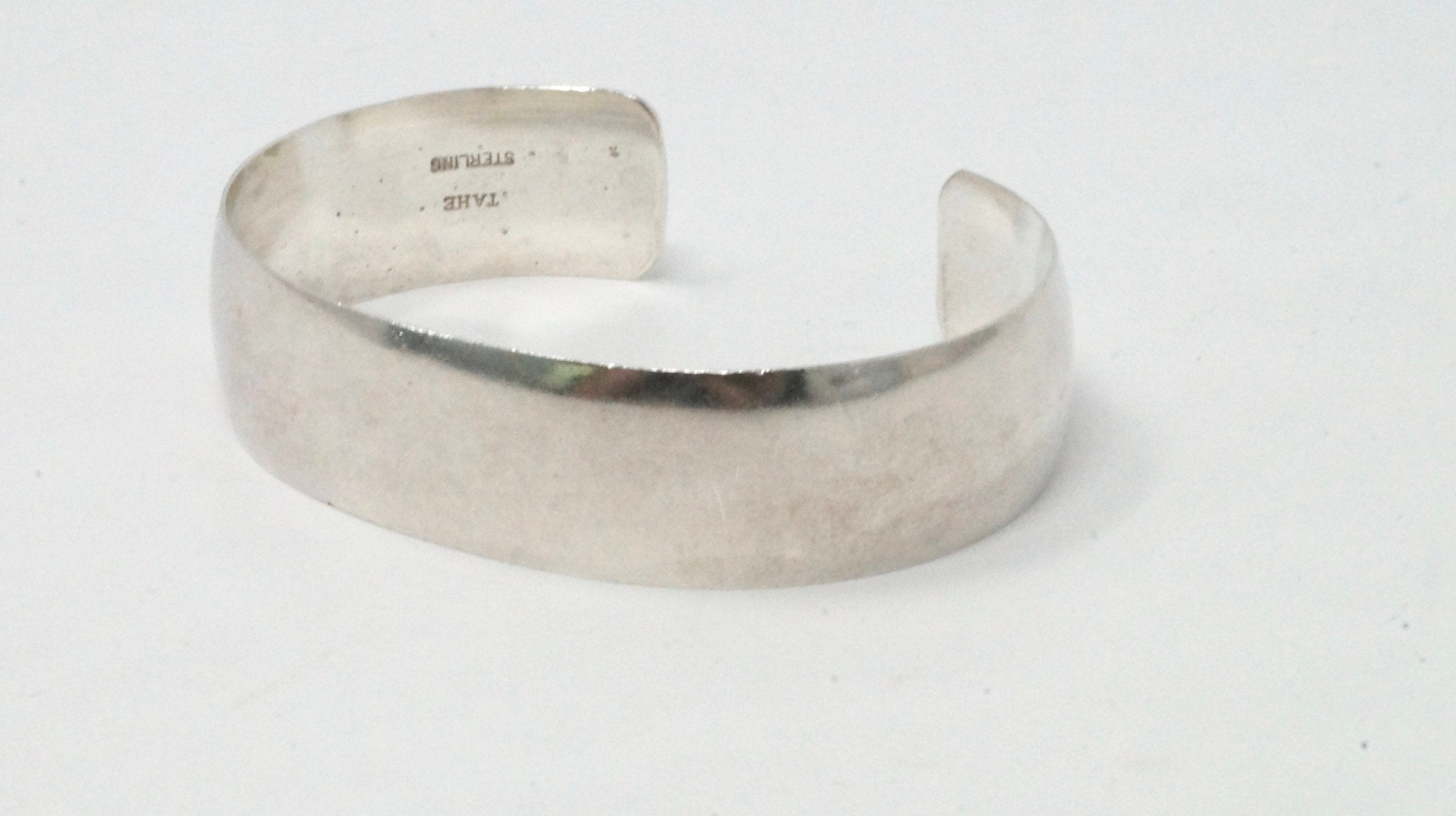 Vintage Native American Handmade TAHE Sterling Silver Smooth Cuff Bracelet