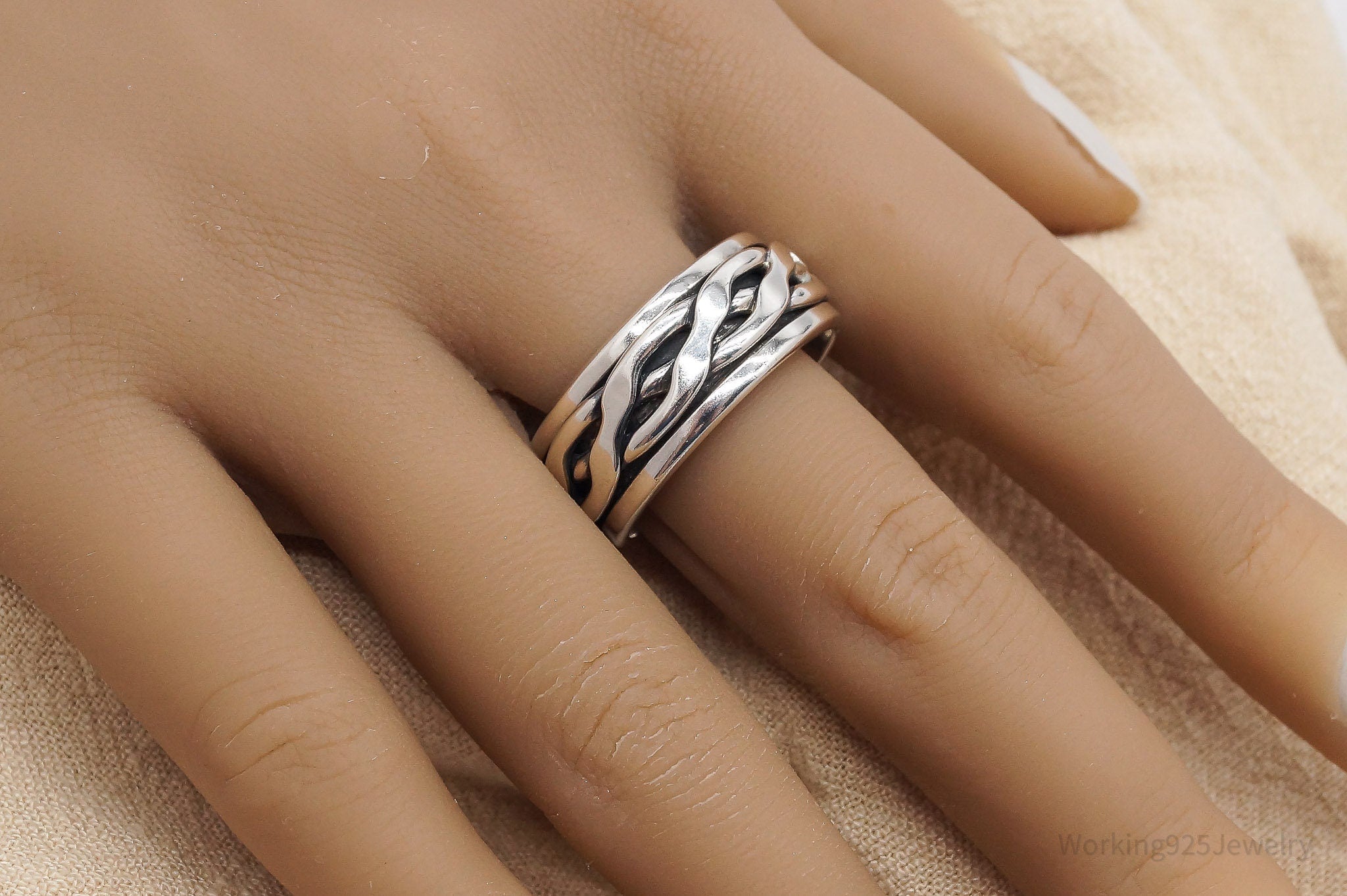 Vintage Mexico Modernist Sterling Silver Spinner Band Ring - Size 12.5