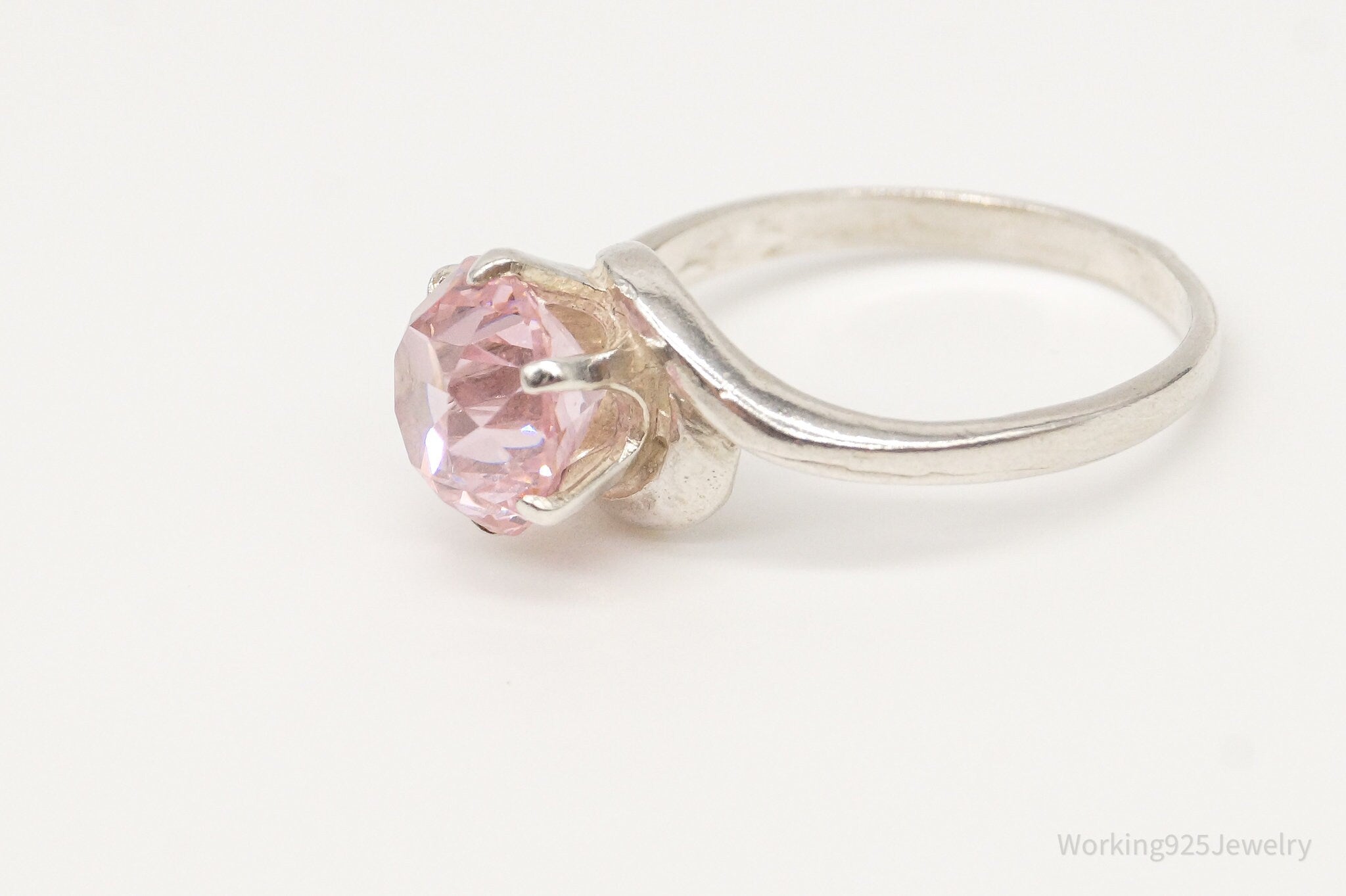 Vintage Pink Cubic Zirconia Sterling Silver Ring - Size 6.75