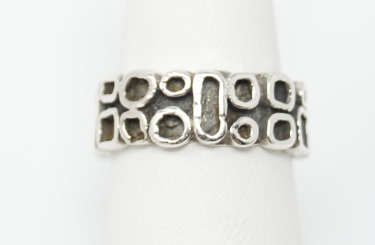 Vintage Southwest Bell Trading Post Modern Sterling Silver Band Ring - Sz 7