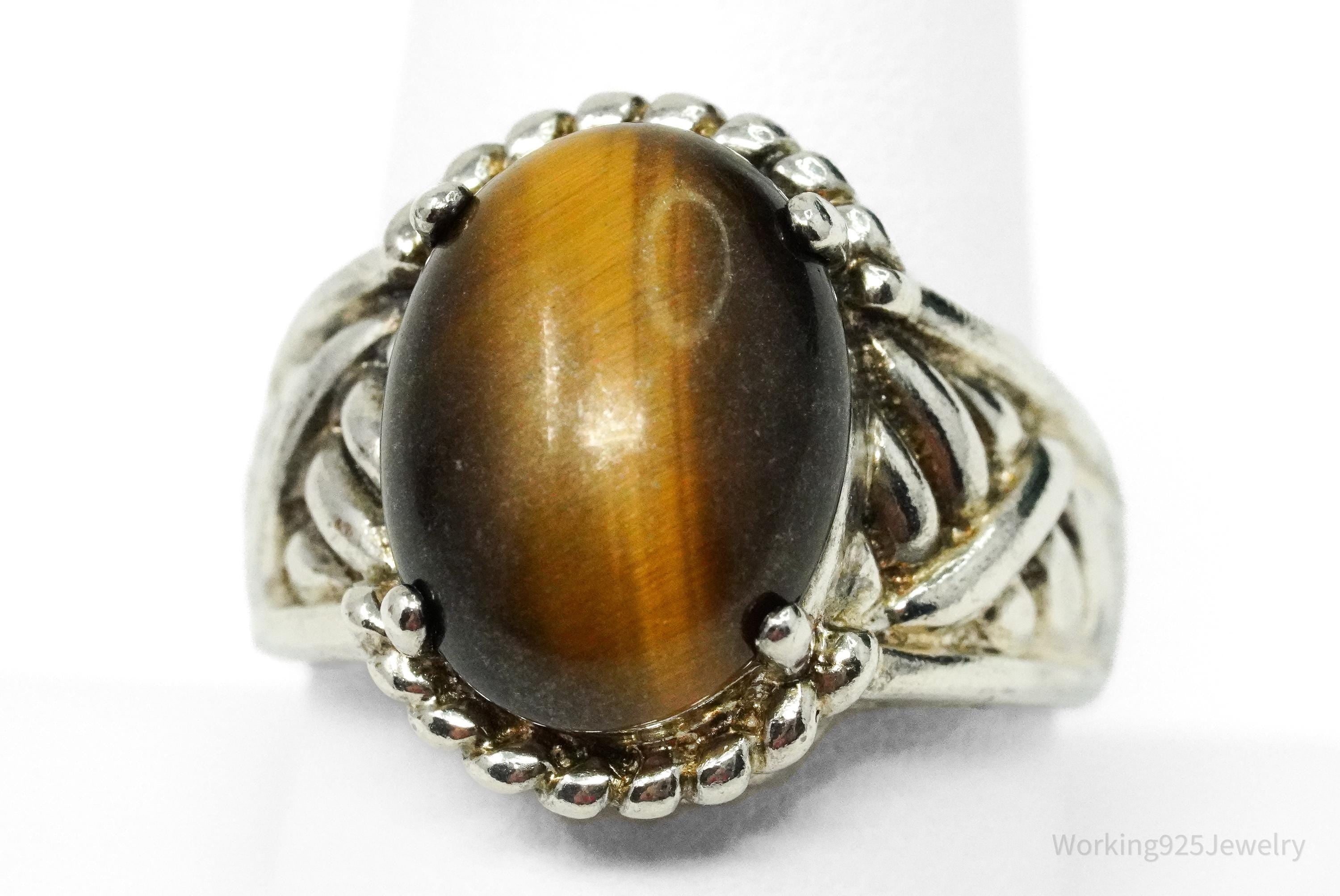 Vintage Ross Simons Tigers Eye Sterling Silver Ring - Size 10