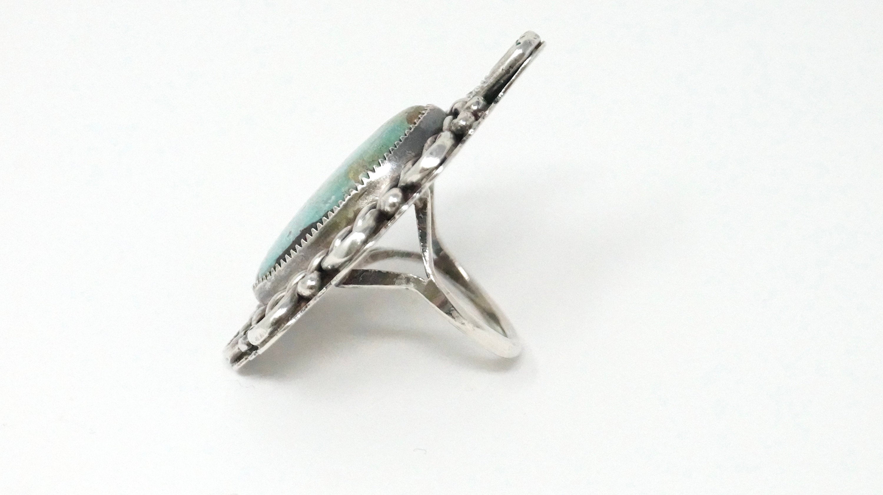 Vtg Native Old Pawn Southwestern Turquoise Handmade Sterling Silver Ring Sz 8