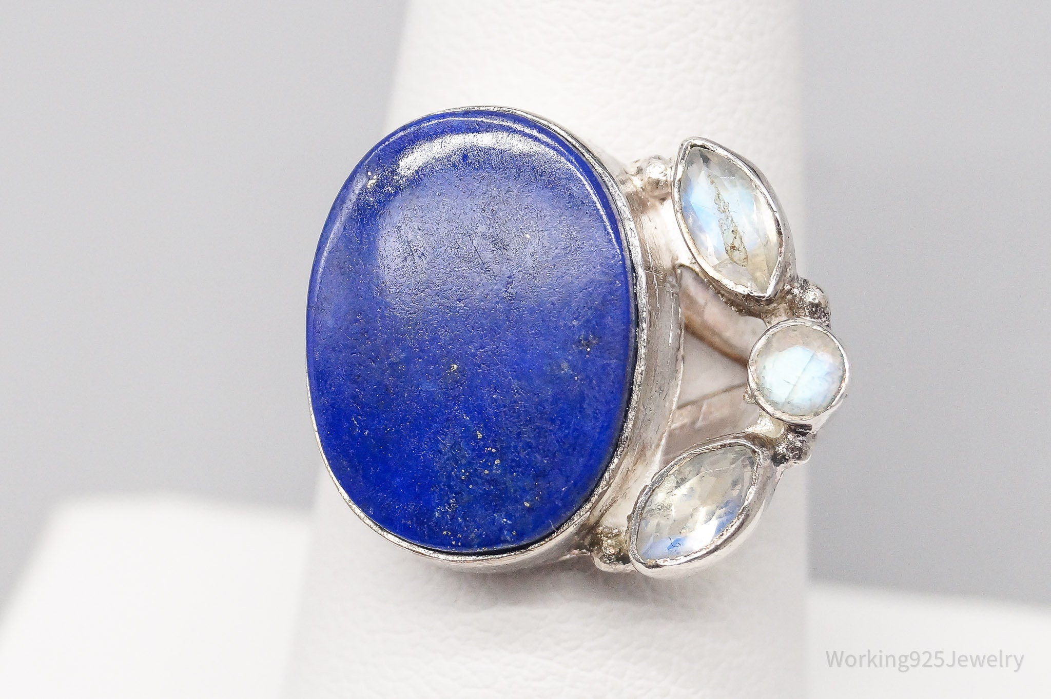 Vintage Blue Lapis Lazuli And Moonstone Sterling Silver Ring - Size 7.75