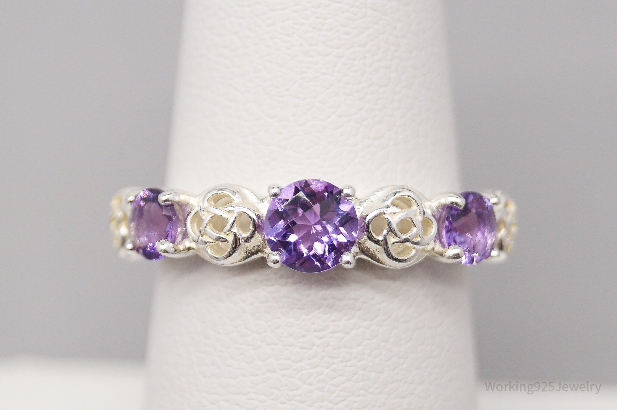 Vintage Ireland JMH Amethyst Sterling Silver Celtic Ring - Size 7