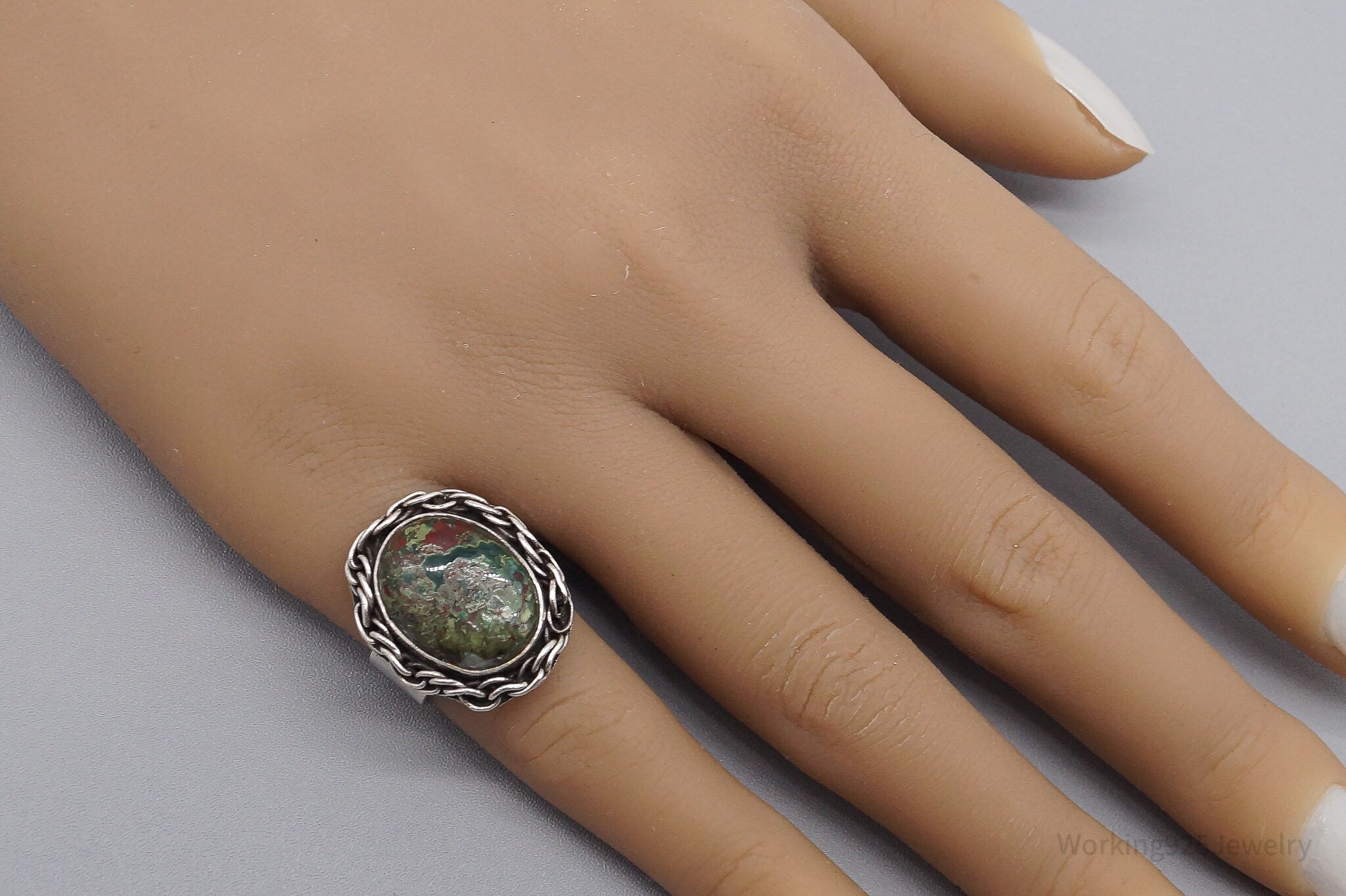 Vintage Red Green Jasper Silver Ring - Size 5