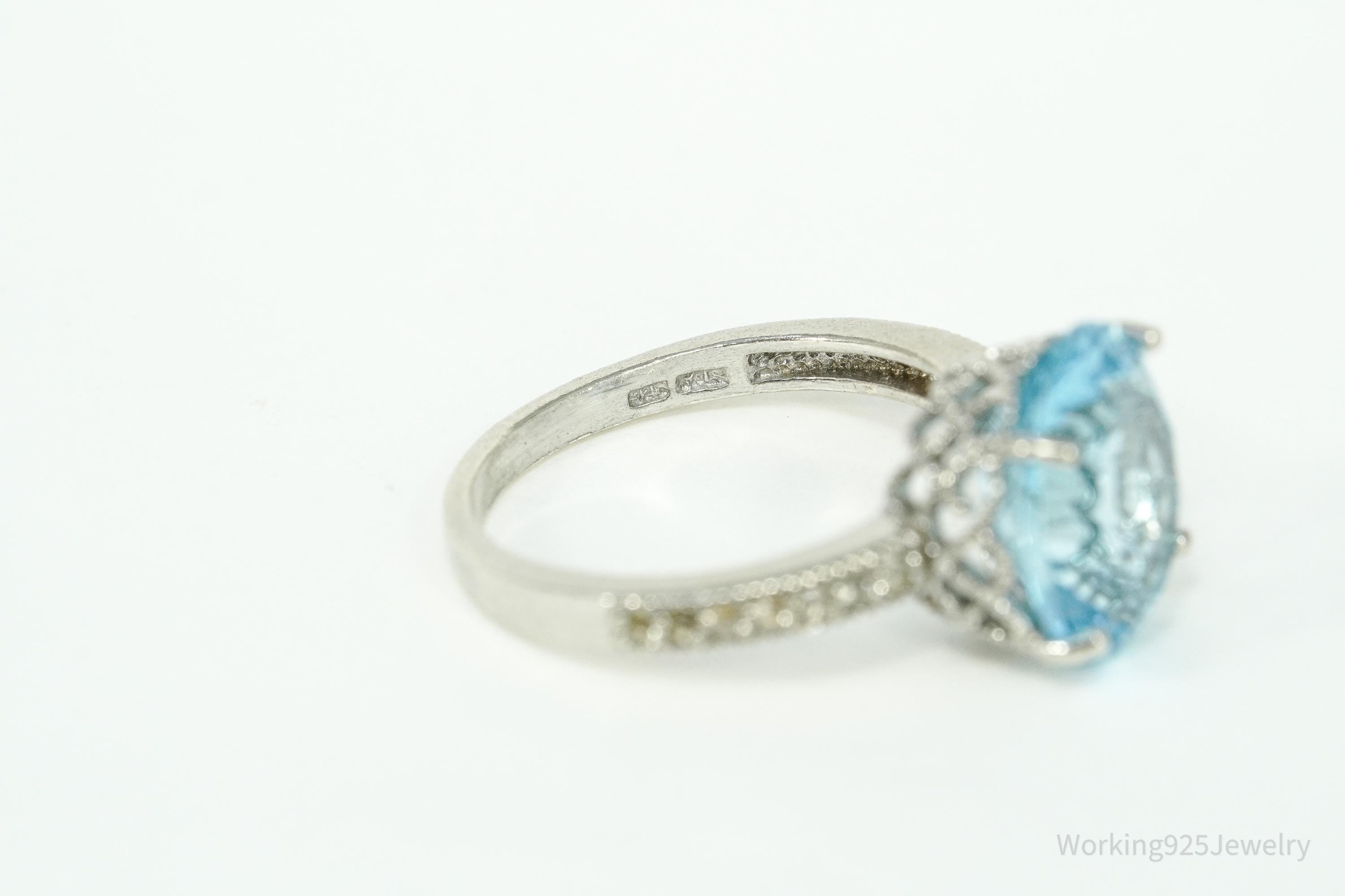 Vintage Blue & White Topaz Sterling Silver Ring - Size 7.25