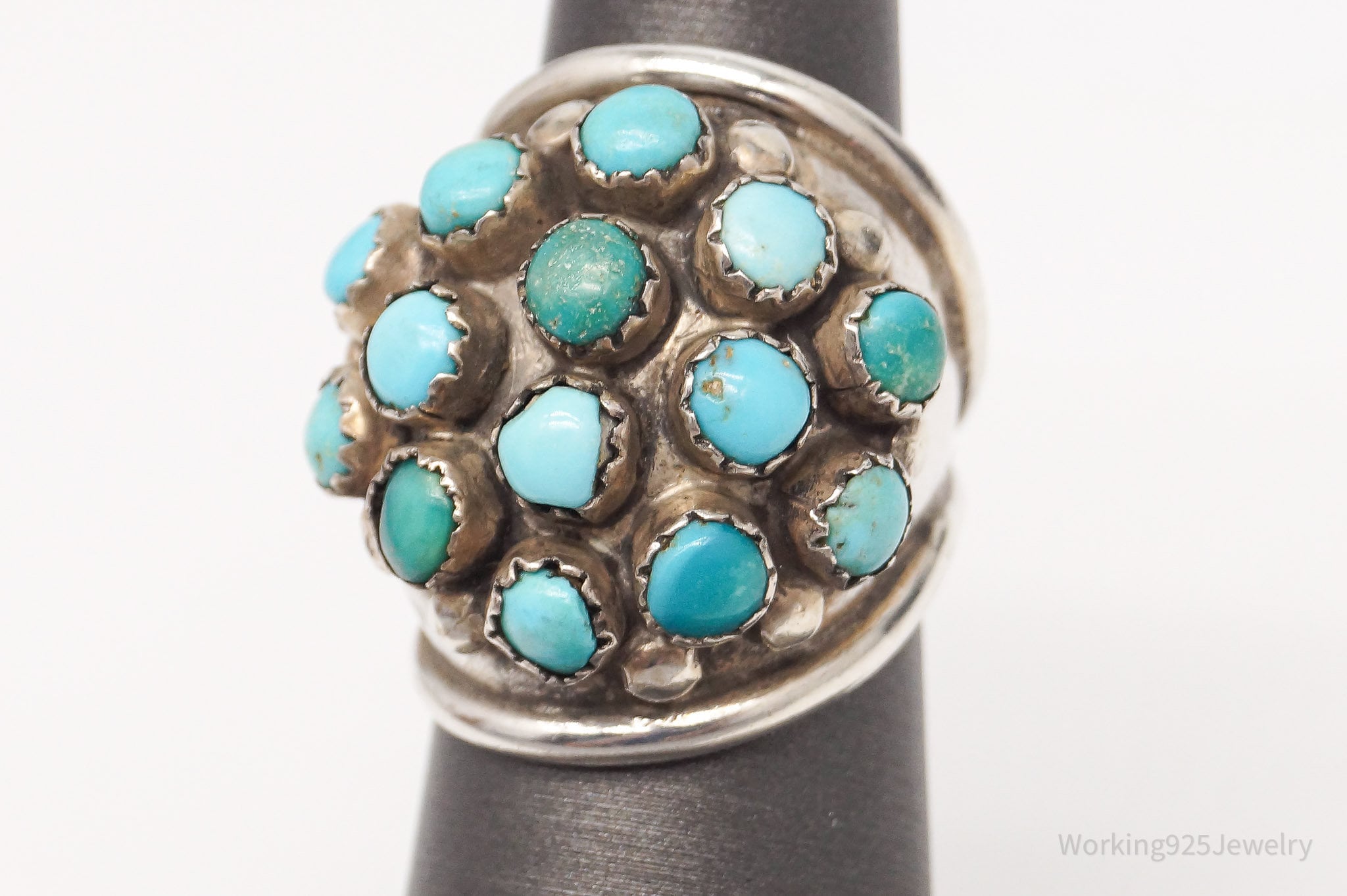 Vintage Native American Turquoise Unsigned Silver Ring - SZ 6.25