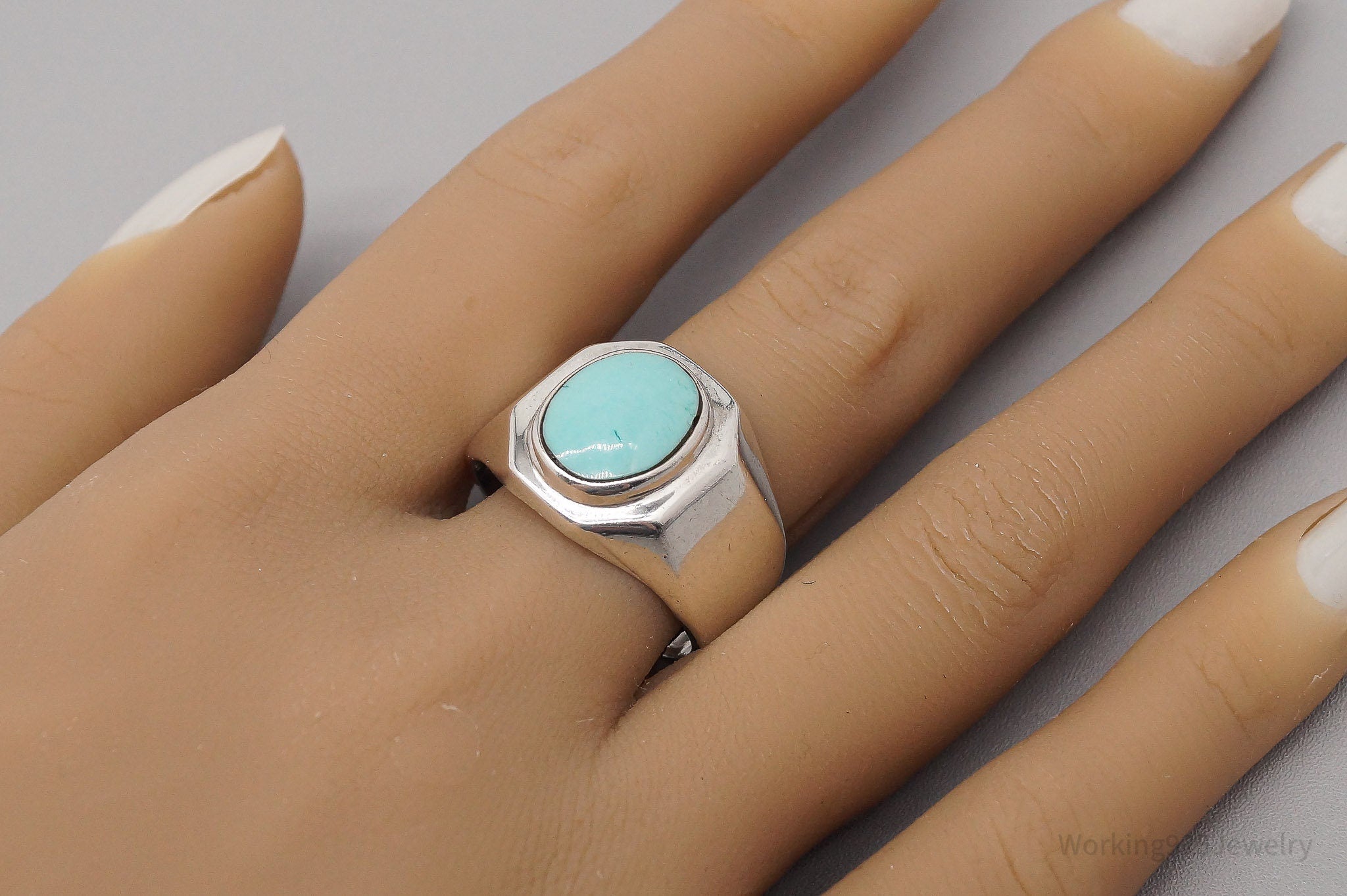 Vintage Mexico Turquoise Sterling Silver Ring - Size 11.25