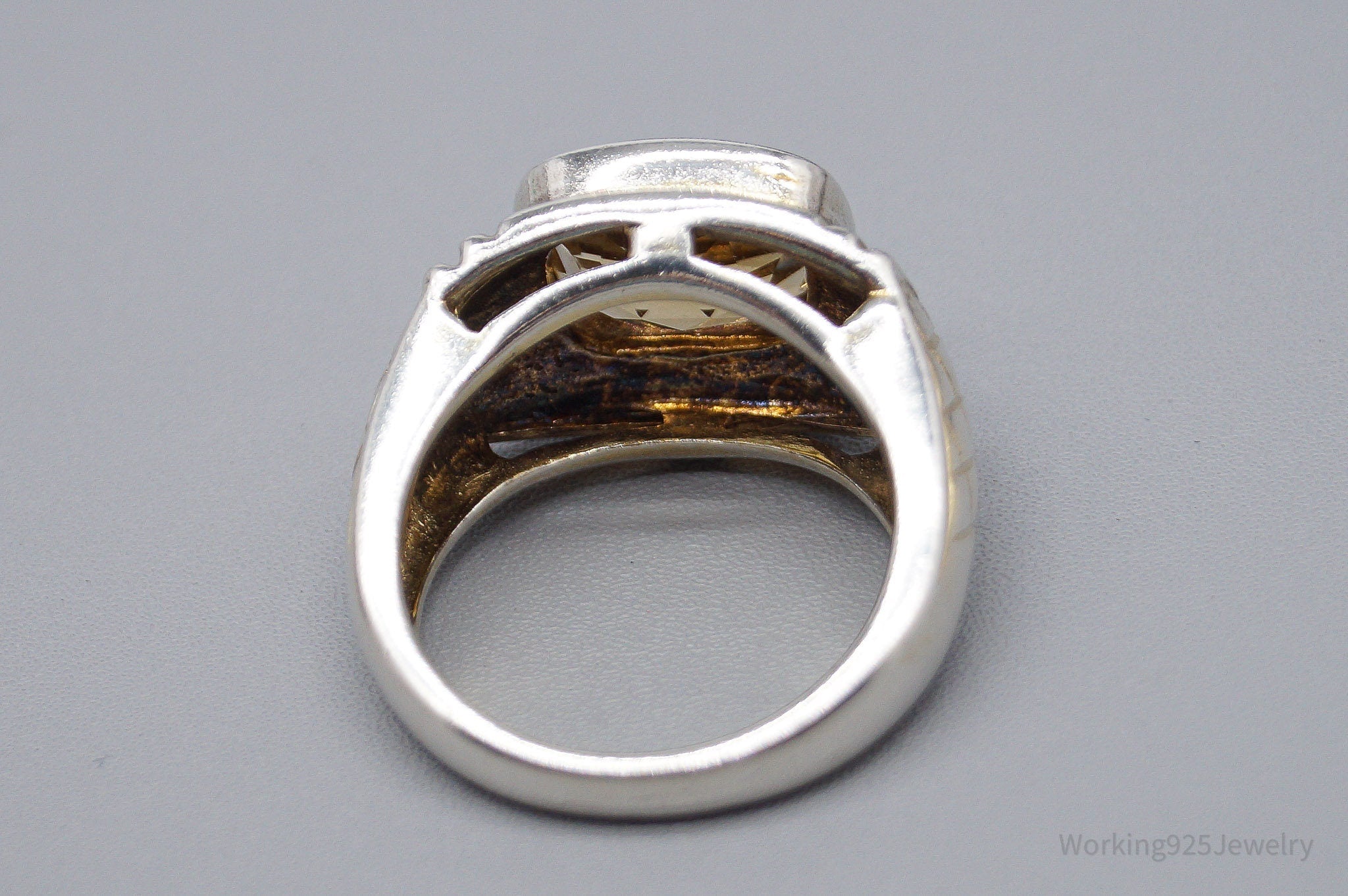 Vintage Large Citrine Sterling Silver Ring - Size 9