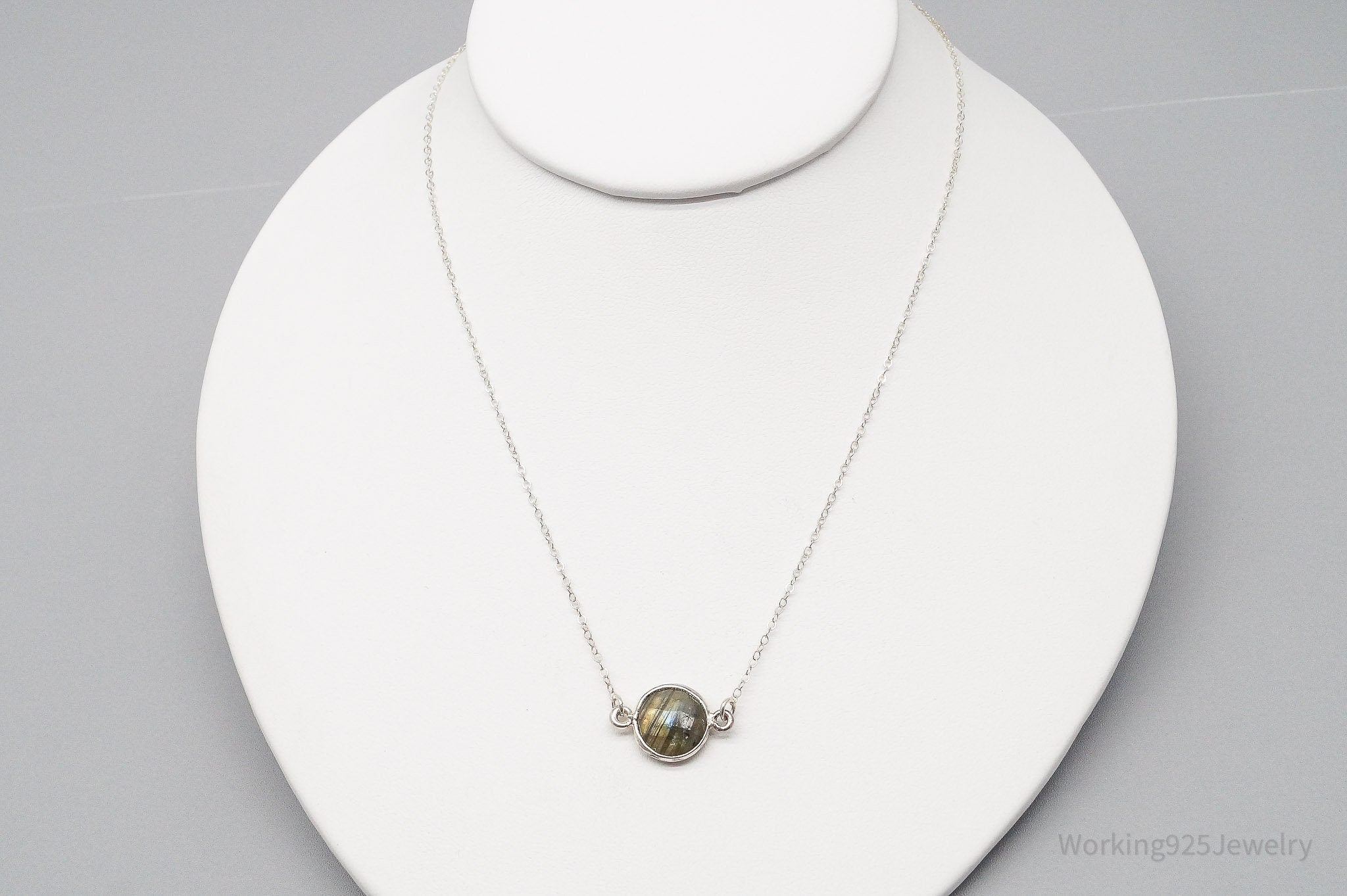 Vintage Labradorite Sterling Silver Necklace 16"