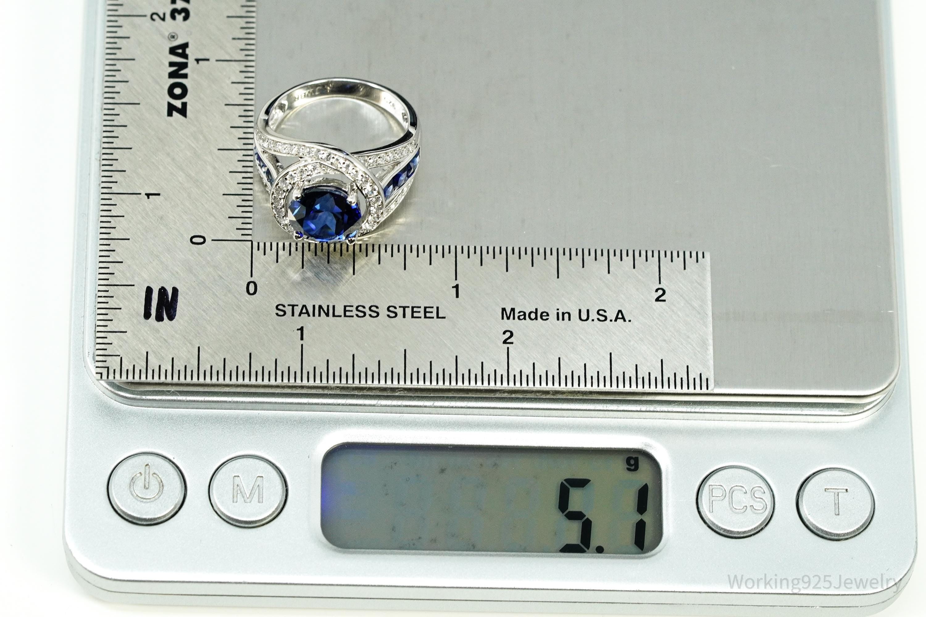 Vintage Blue & White Sapphire Sterling Silver Ring - Size 6.75