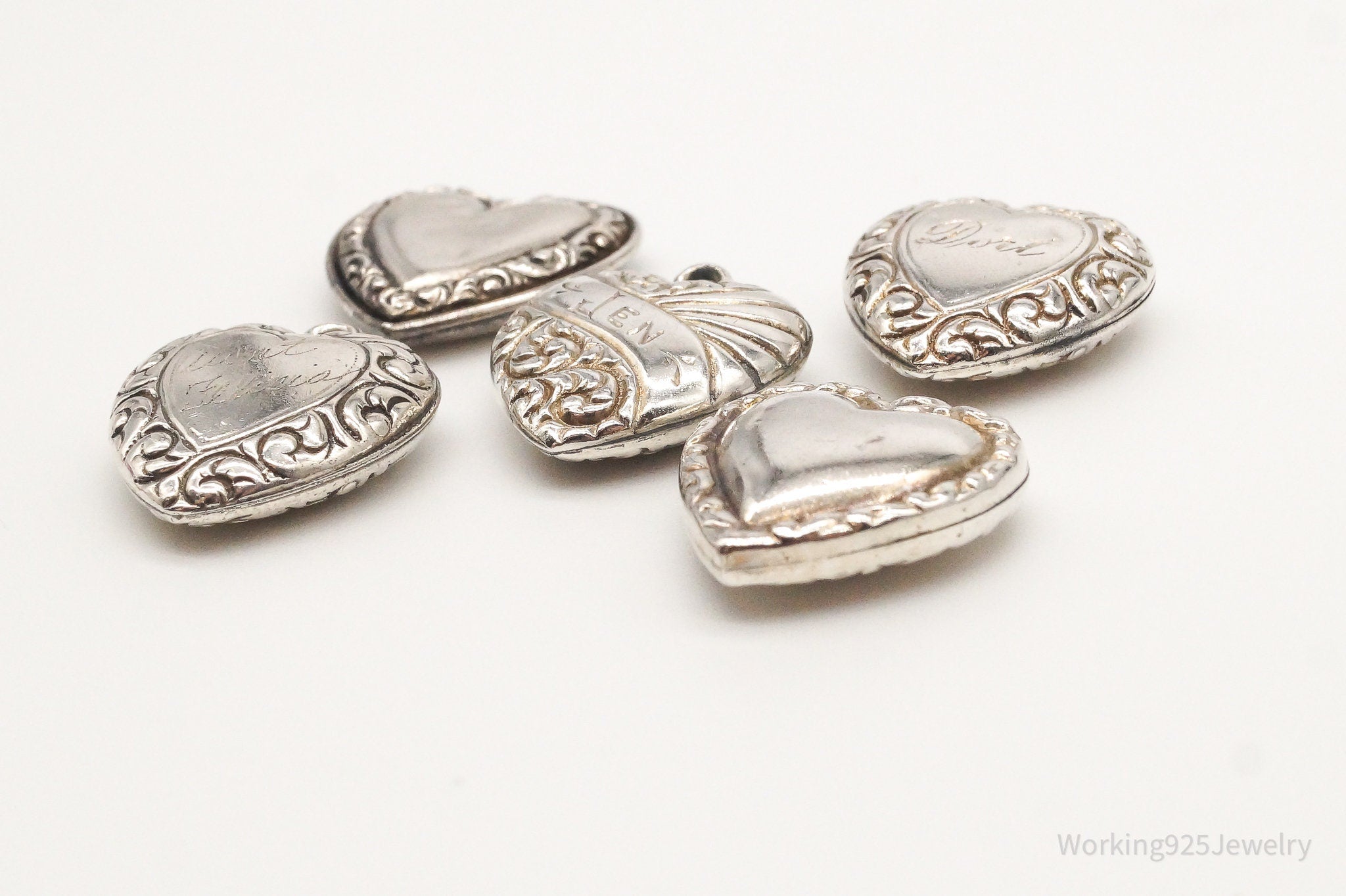 Vintage Puffy Hearts Sterling Silver Charms Lot