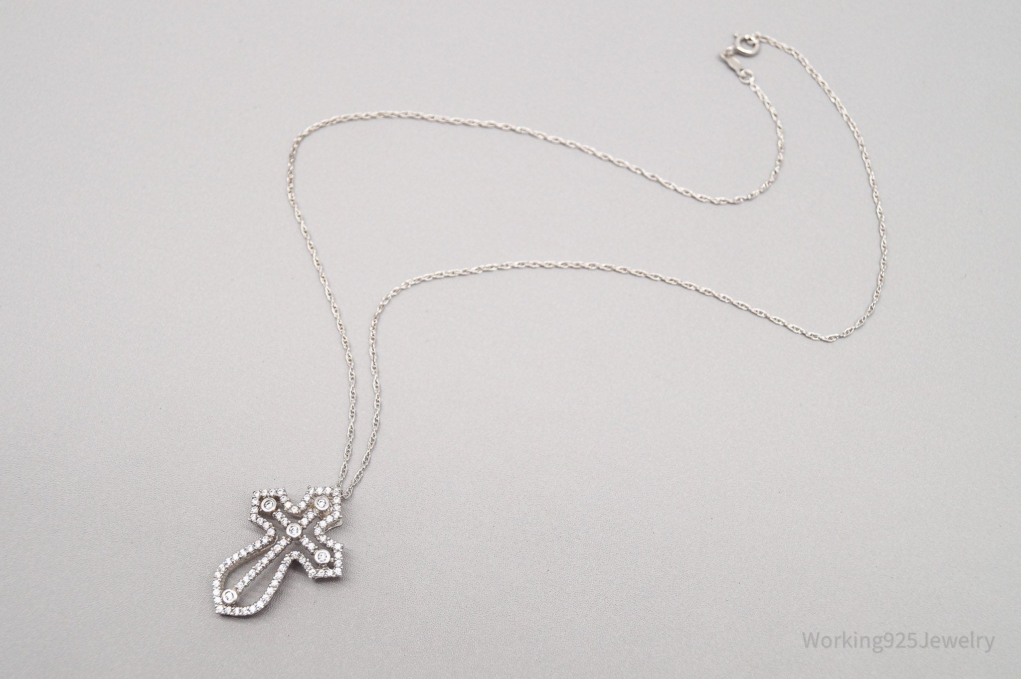 Designer Heng Ngai Cubic Zirconia Sterling Silver Cross Necklace