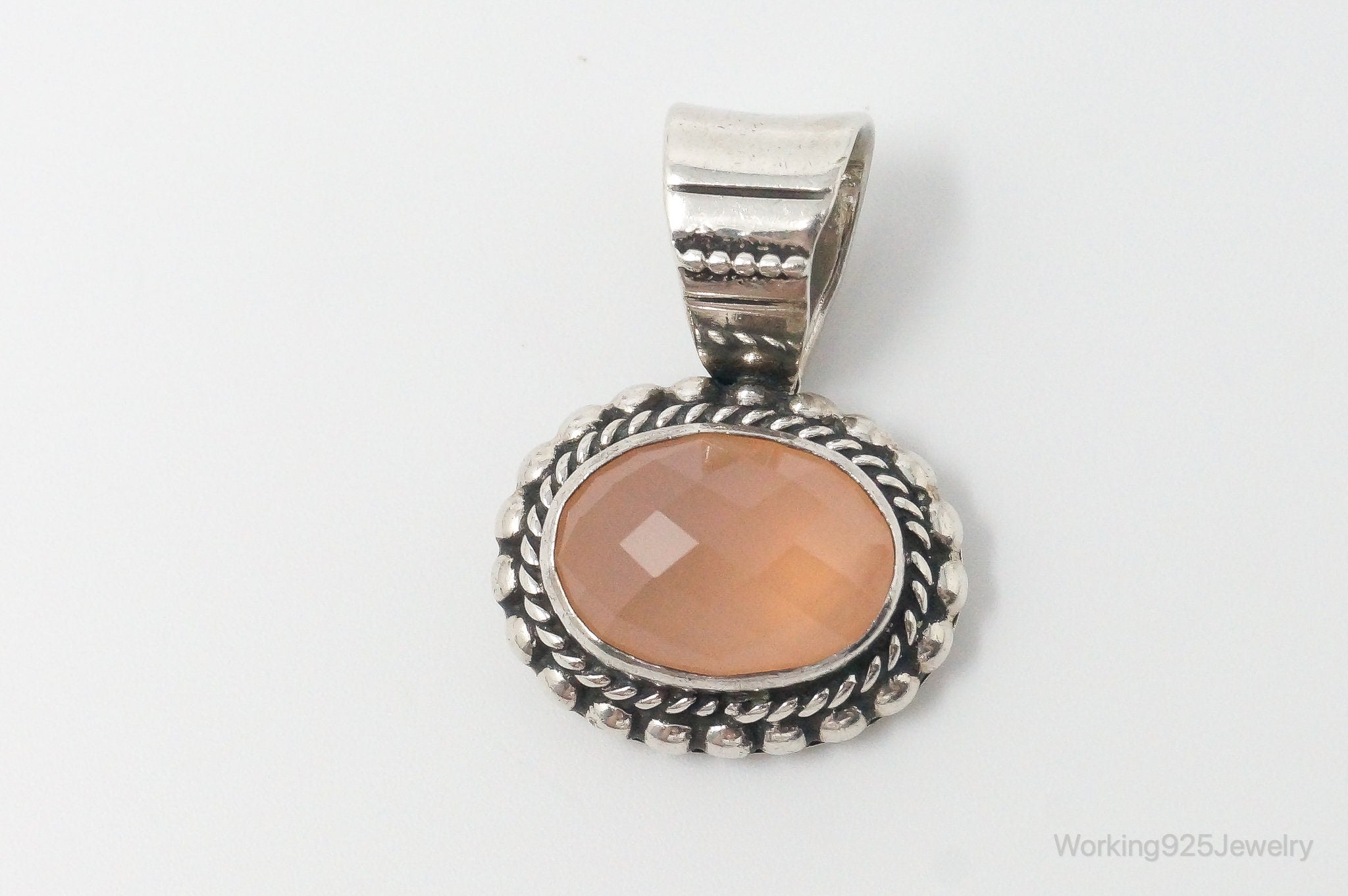 Vintage Native American Peach Chalcedony Sterling Silver Necklace Pendant