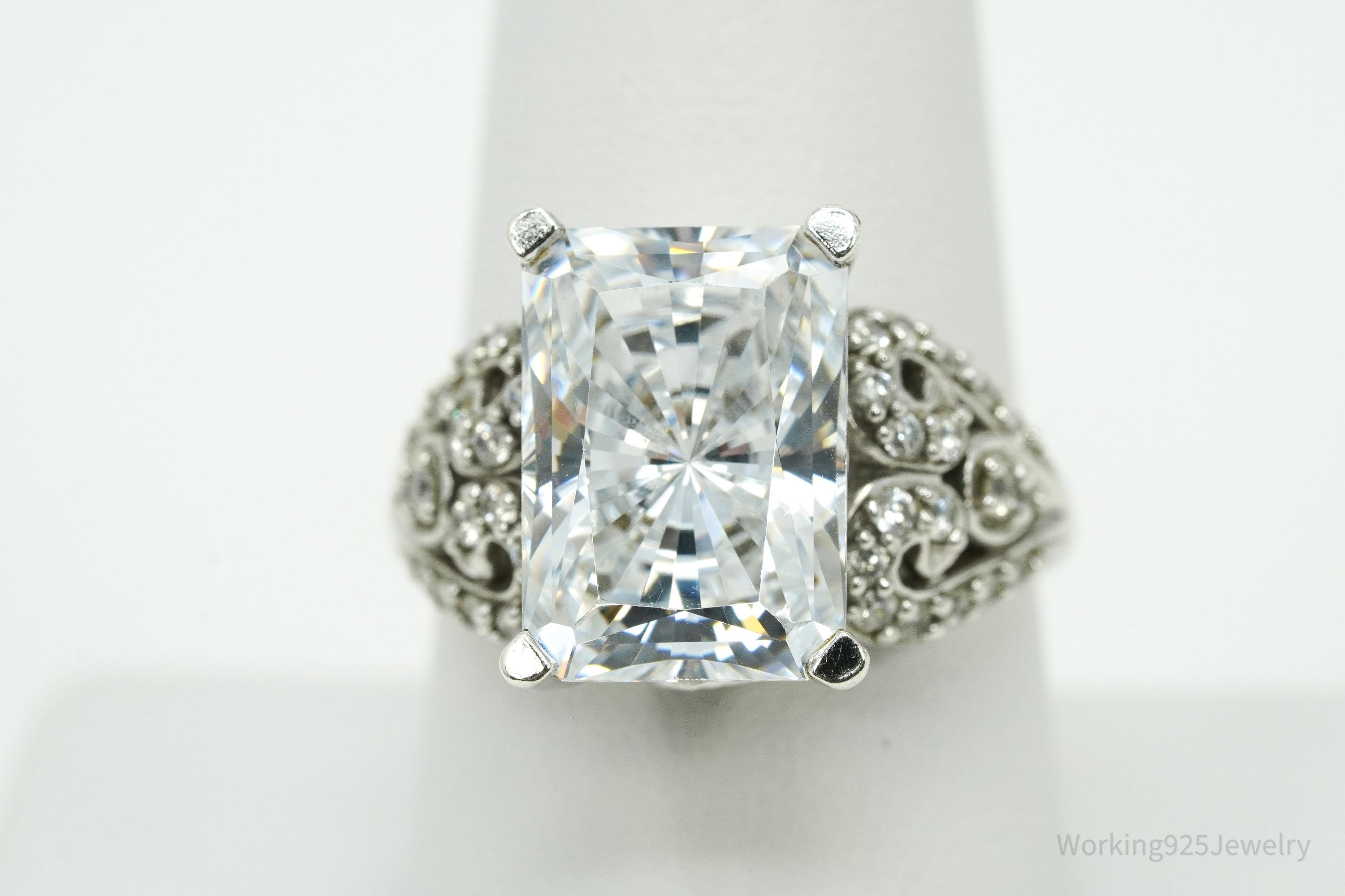 Vintage MEDA Large Cubic Zirconia Sterling Silver Ring Size 9