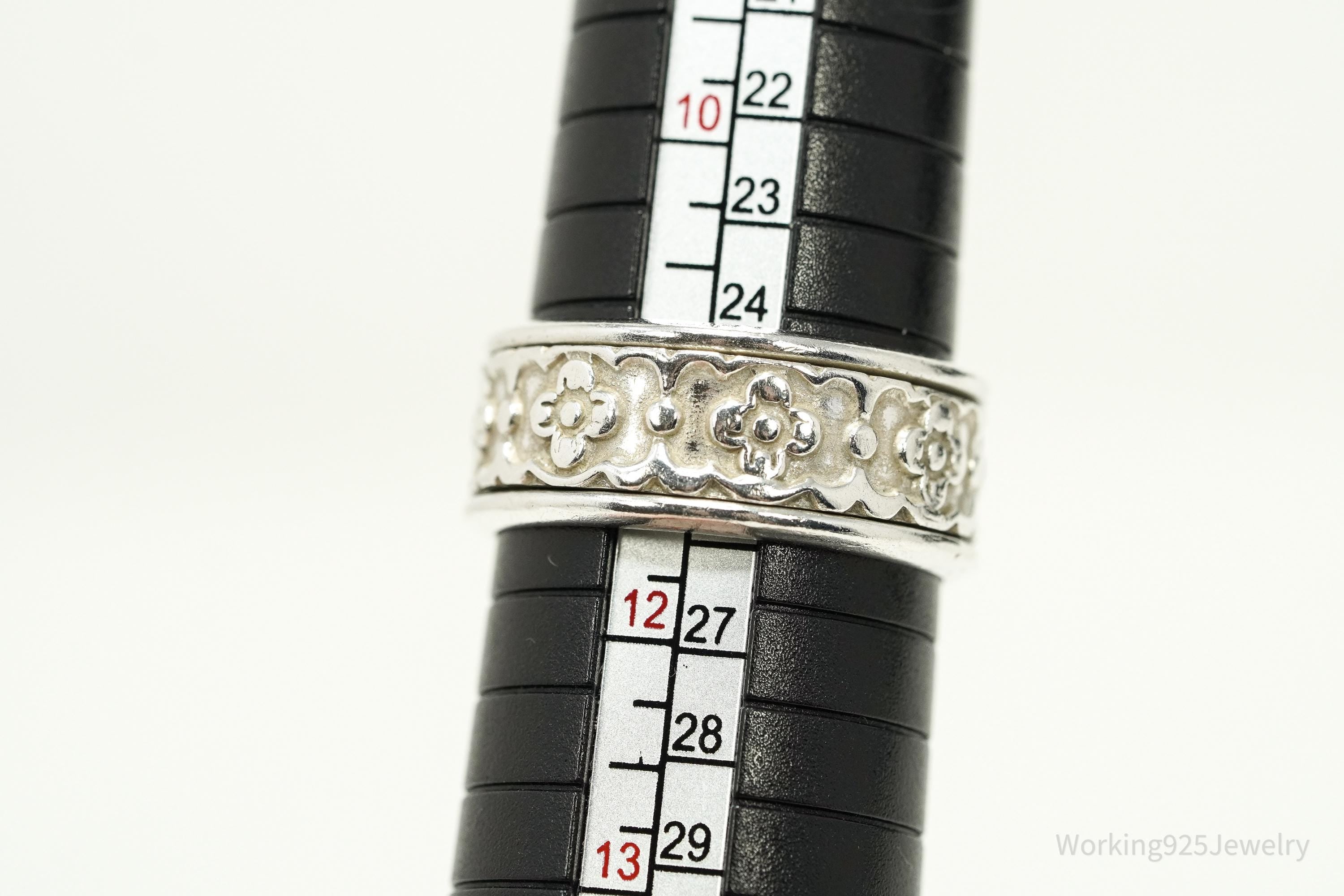 Vintage Mexico Flowers Pattern Sterling Silver Band Ring - Size 11.5