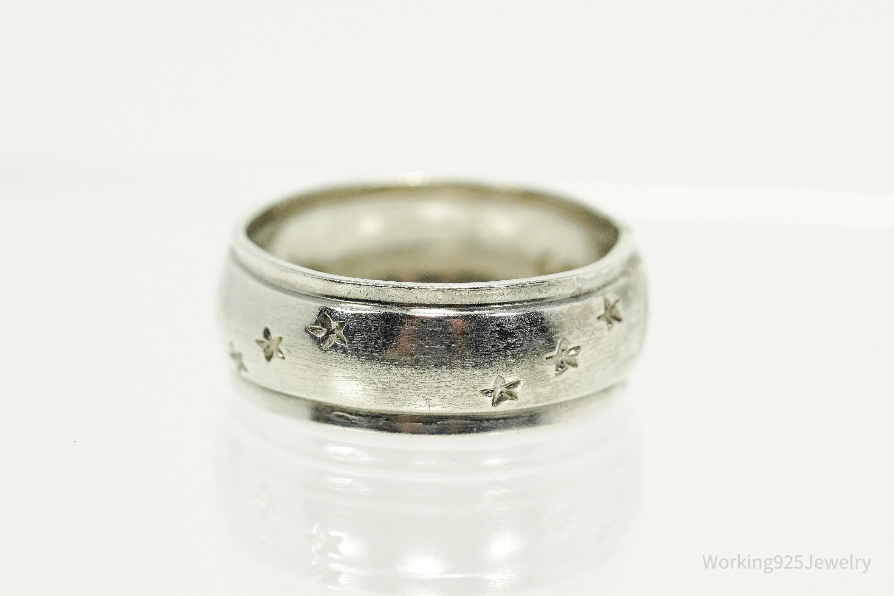Antique Stars Pattern Sterling Silver Band Ring - Size 7.25